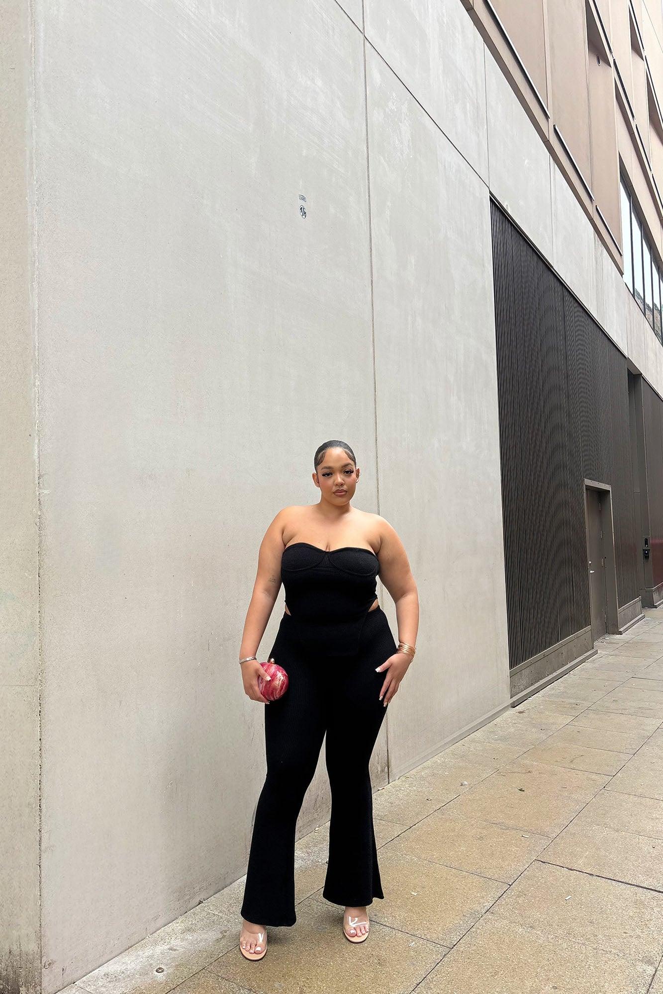 Call My Name Ribbed Pant Set - Black Product Image