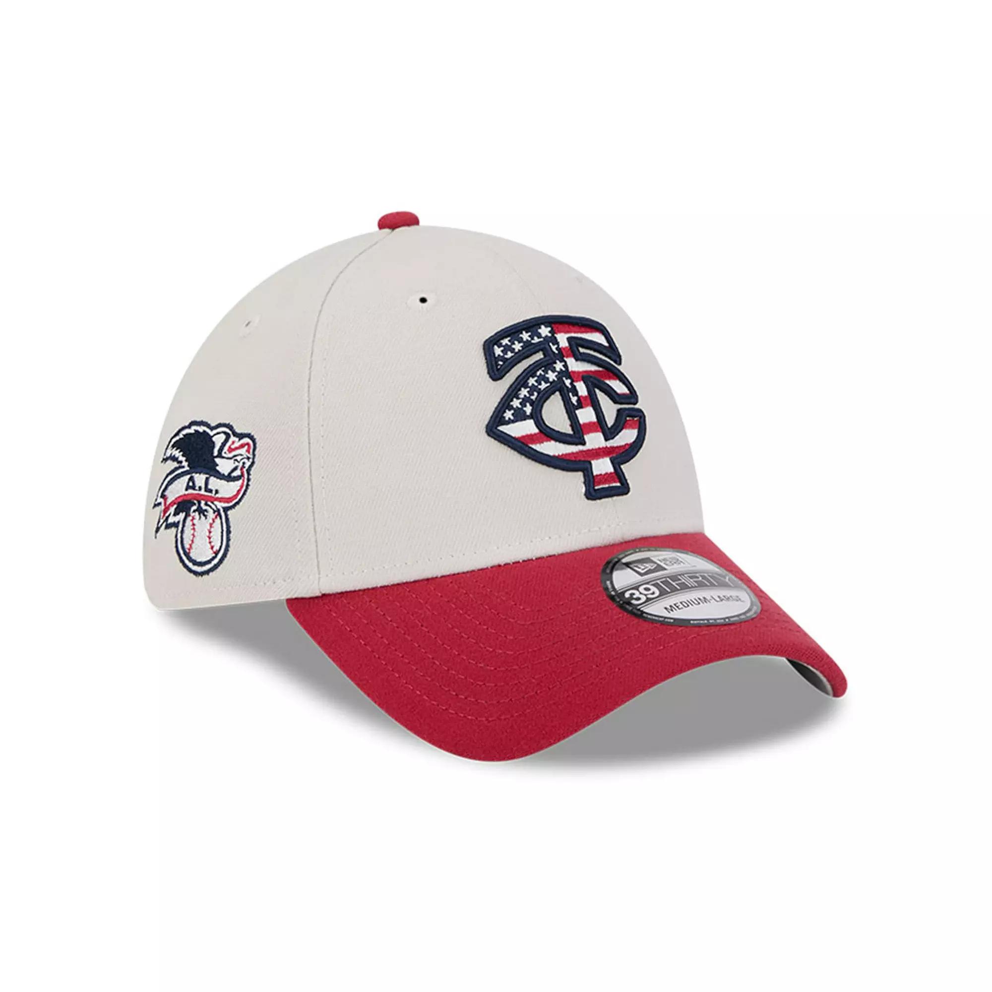 Men's New Era  Khaki/Red Minnesota Twins 2024 Fourth of July 39THIRTY Flex Hat, Size: Small/Medium, Beig K Product Image