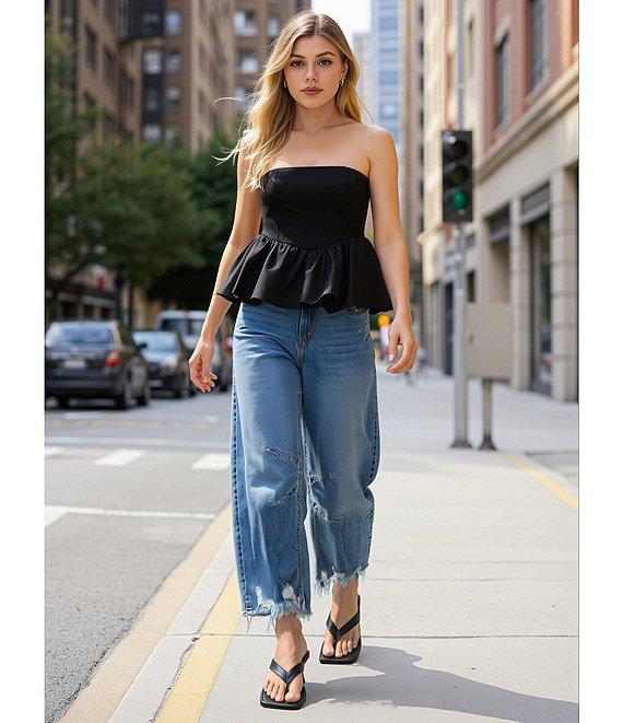 GB Frayed Hem Cropped Barrel Jeans Product Image