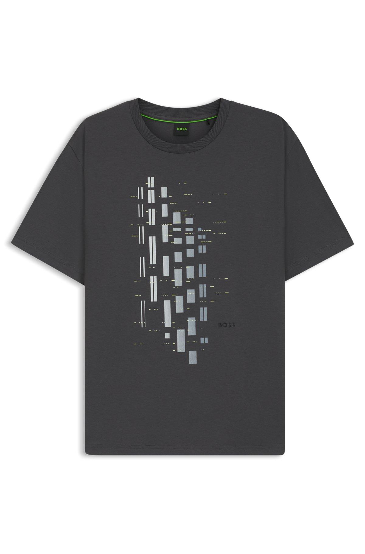 BOSS - Stretch-cotton T-shirt with geometric print - Dark Grey Product Image