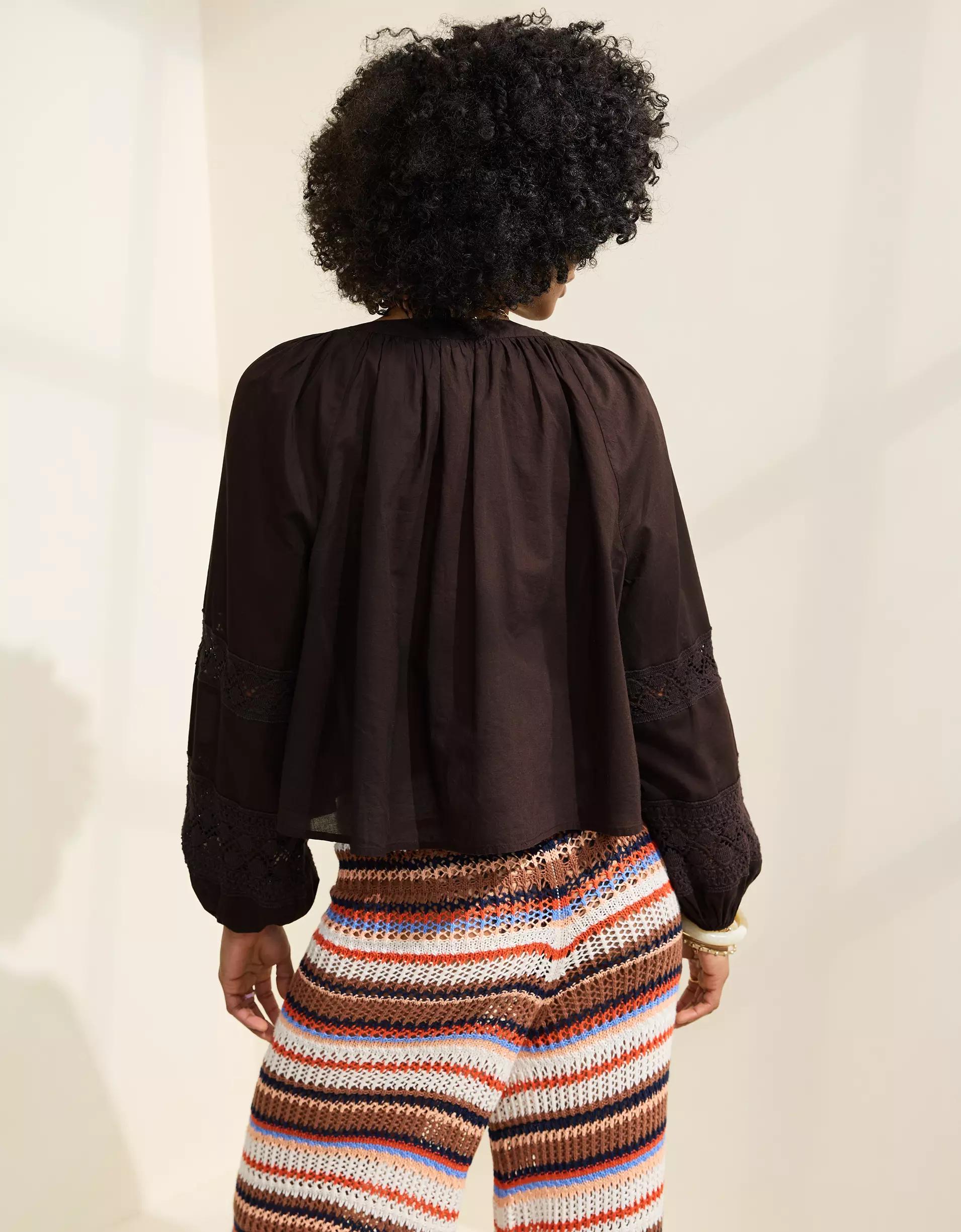 Aerie Long Sleeve Crochet Button Down Shirt Product Image