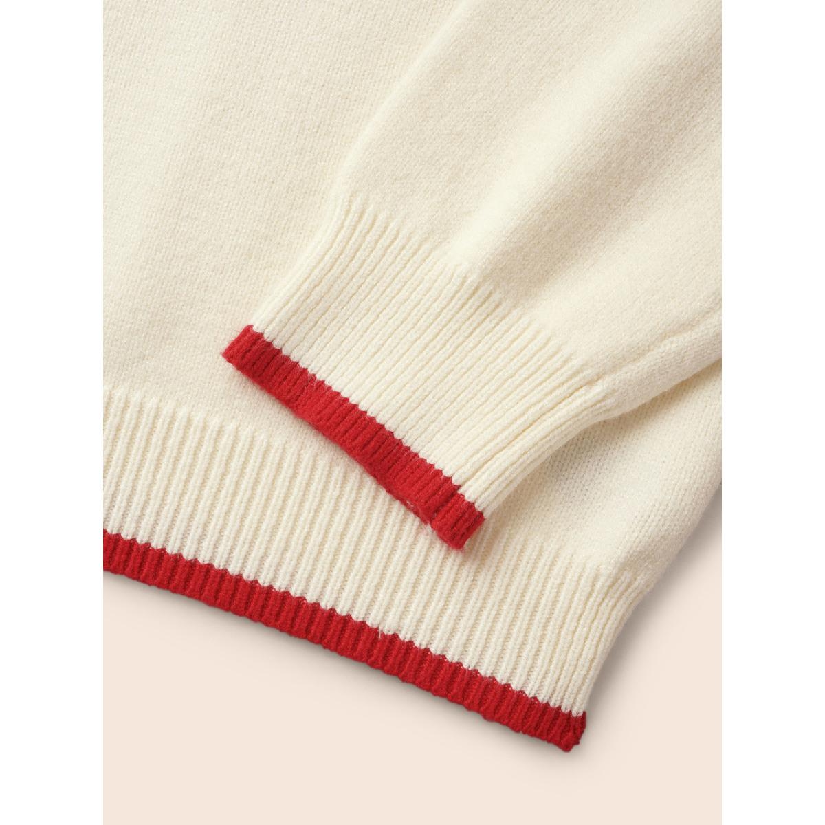 Plus Size Tomato Pattern Embroidered Contrast Trim Pullover Beige Women Casual Long Sleeve Round Neck Everyday Pullovers BloomChic 28/5X Product Image