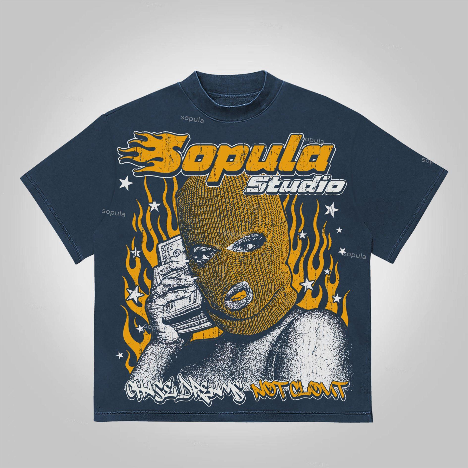Sopula Bandit Flame Character Portrait Vintage Graphics Cotton T-Shirt Product Image