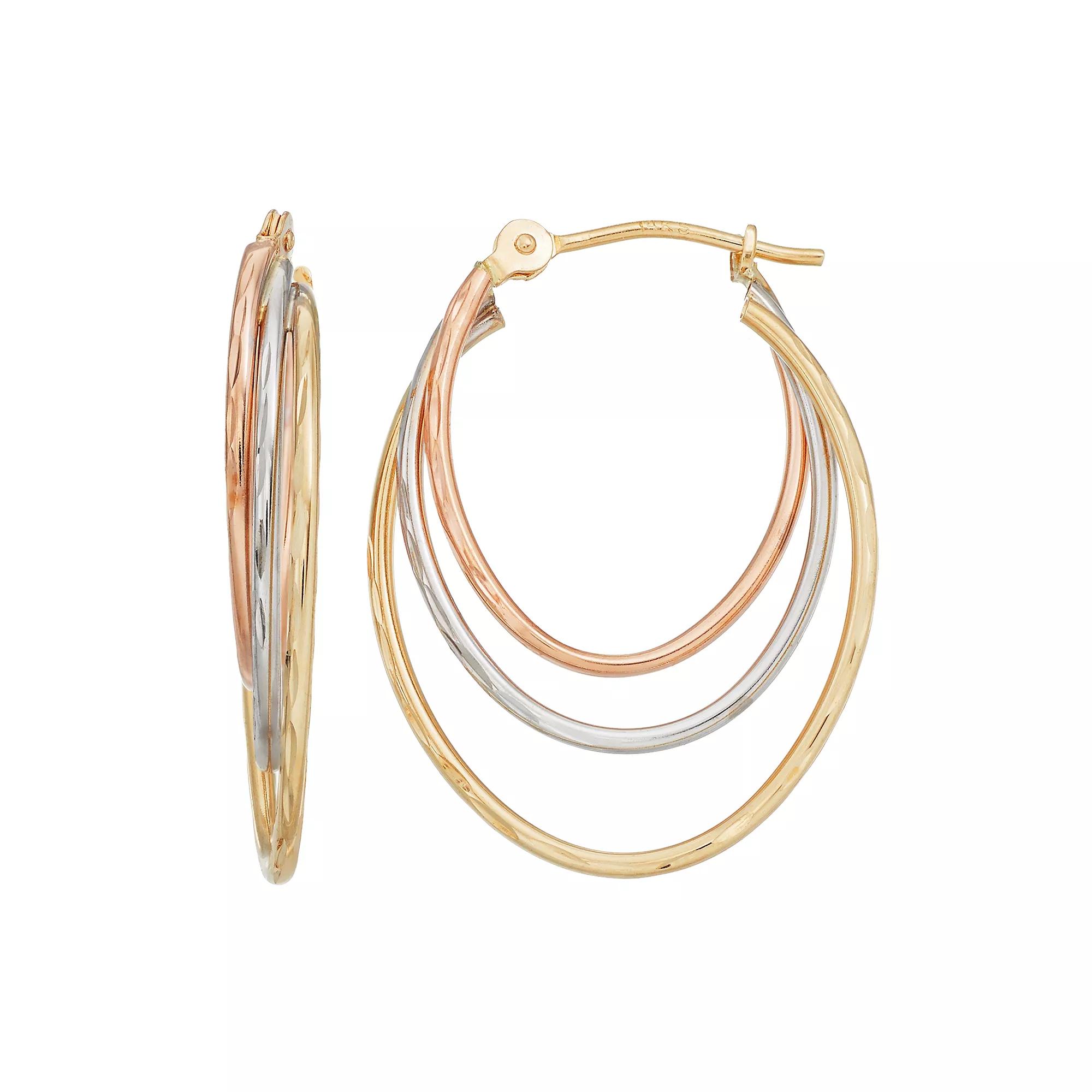 Forever 14K Tri Tone Triple Oval Hoop Earrings, Women's, 14k  Tn Product Image