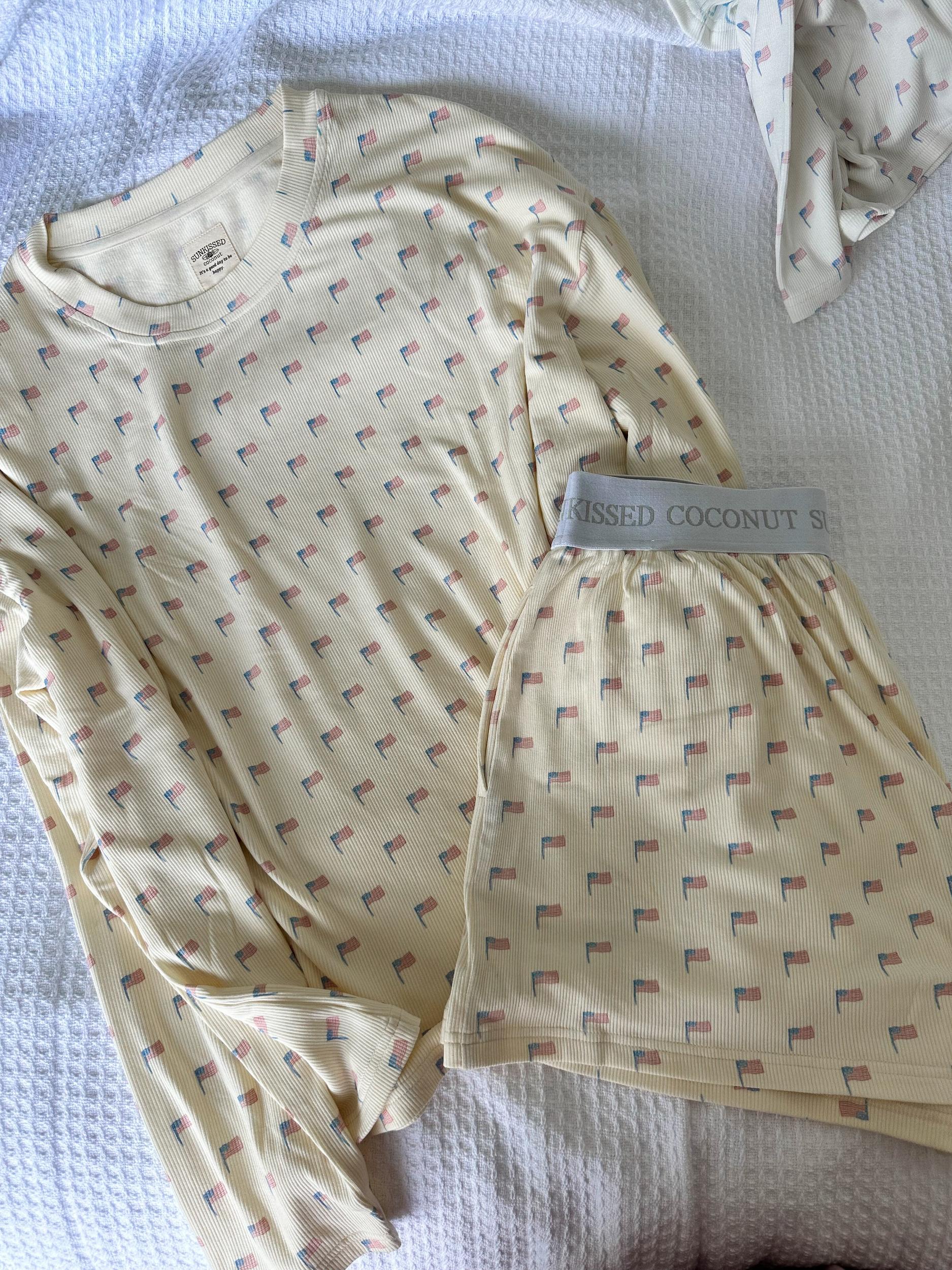 Pale Yellow American Flag Pajama Pattern Top Product Image