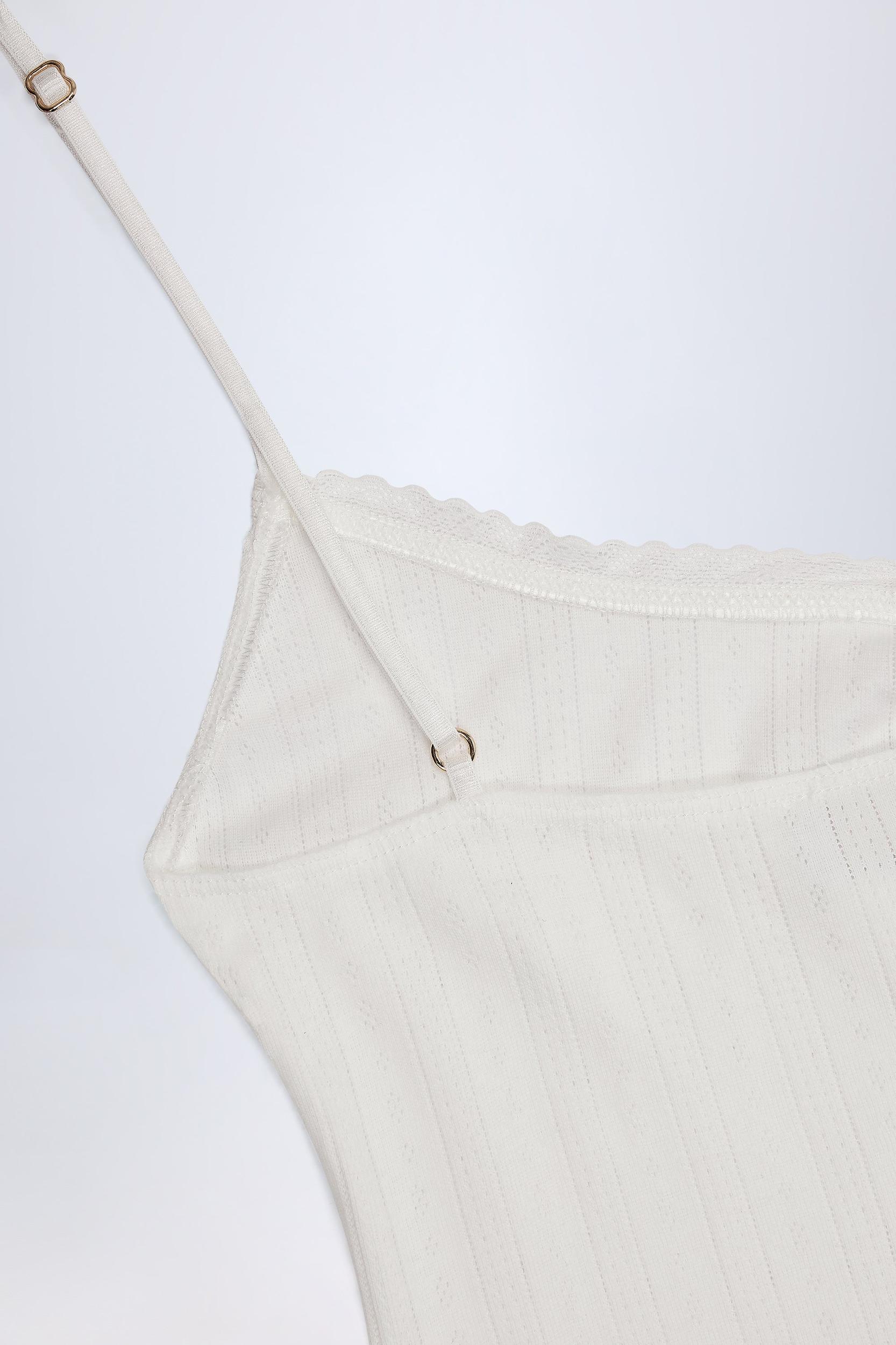 Pointelle Ruched A-Line Mini Dress in White Product Image