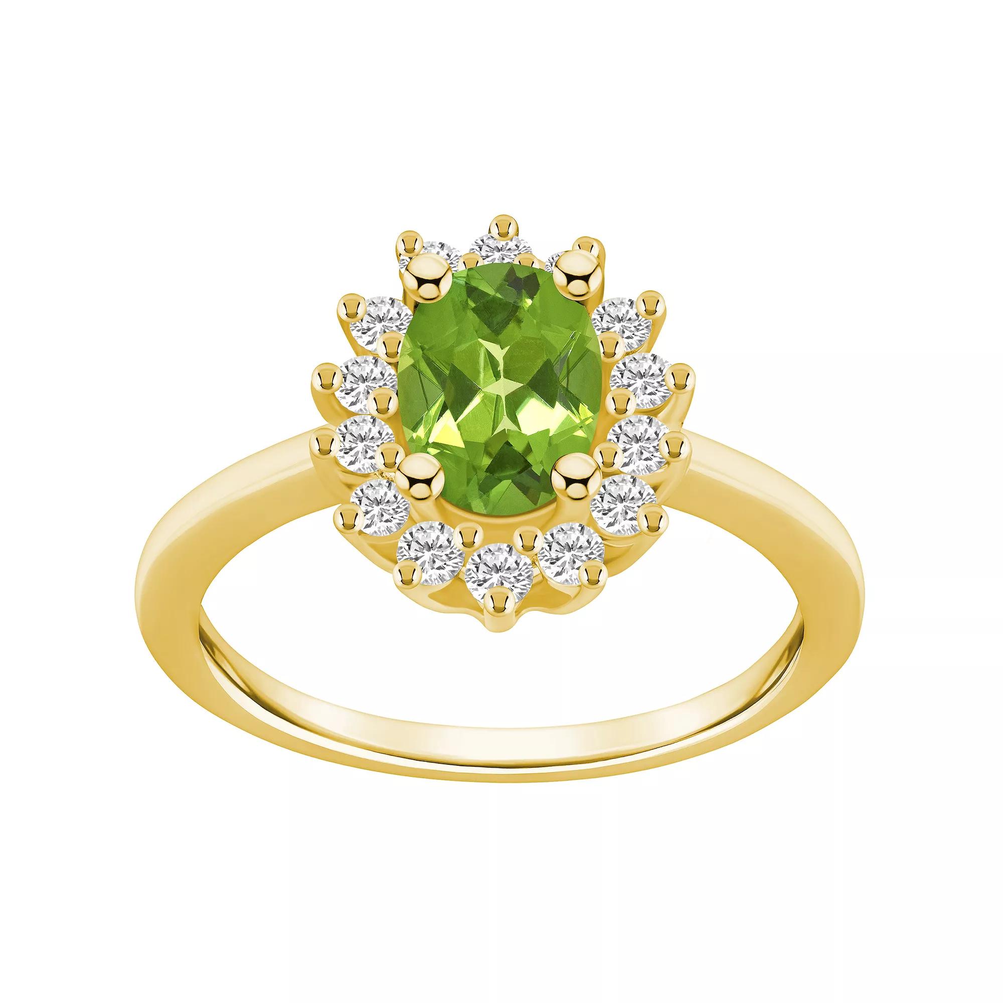 Alyson Layne 14k White Gold Oval Cut Peridot & 1/3 Carat T.W. Diamond Halo Ring, Women's, Size: 5, Green Product Image