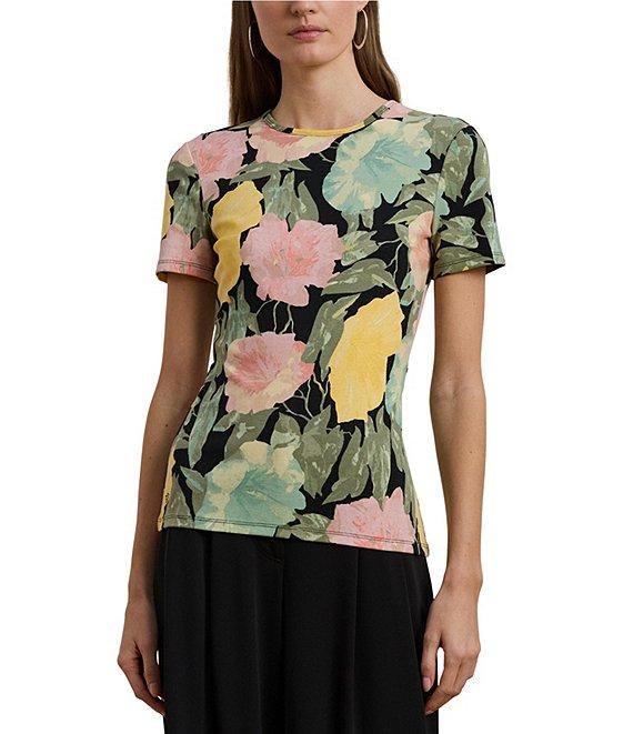 Lauren Ralph Lauren Floral Stretch Cotton Crew Neck Short Sleeve T-Shirt Product Image