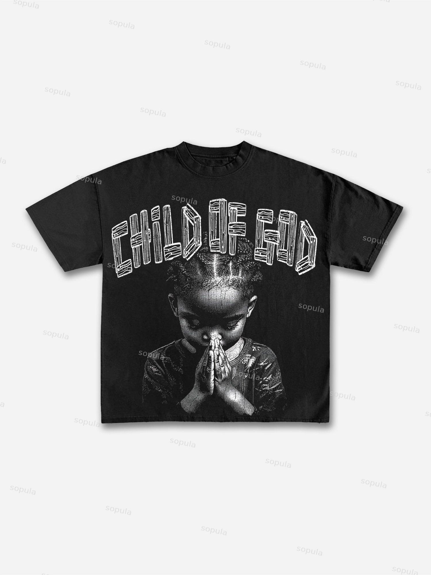 Child Of God Prayer Print Cotton T-shirt Product Image
