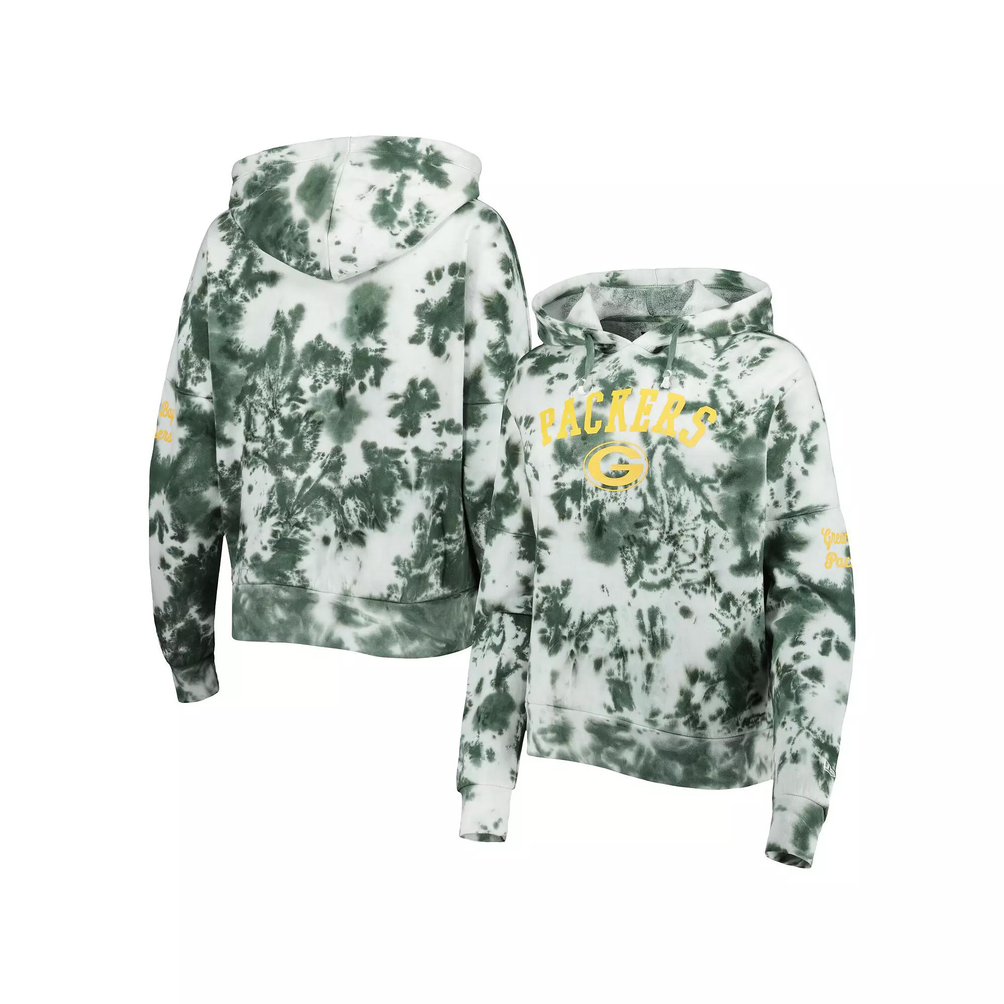 Women's New Era Green Green Bay Packers Cloud Dye Fleece Pullover Hoodie, Size: XS Product Image