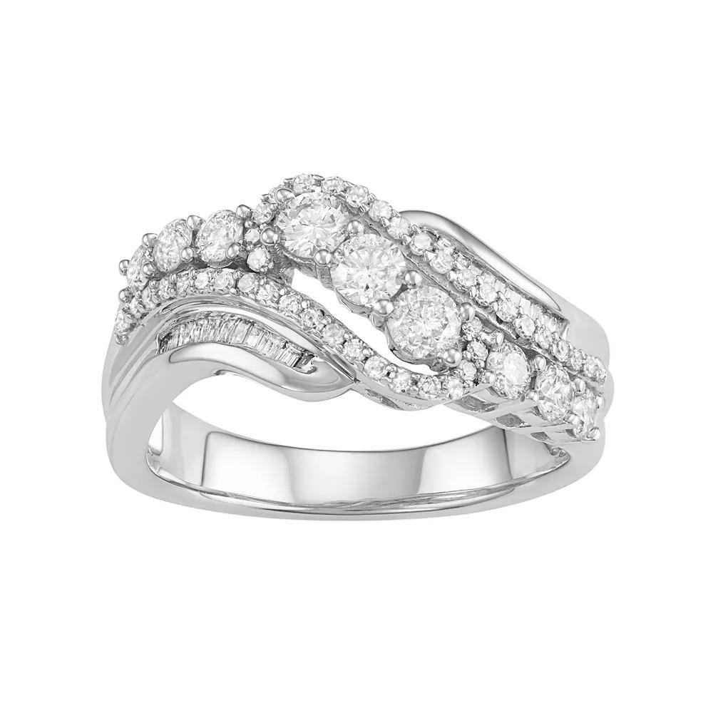 10k White Gold 1 Carat T.W. Diamond Swirl Multi Row Ring, Women's, Size: 5 Product Image