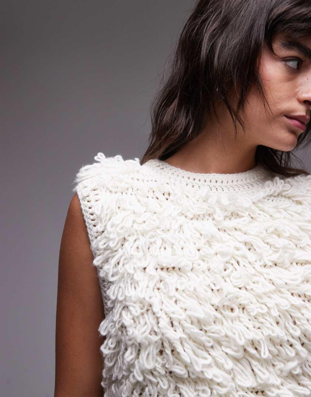 Topshop hand knitted loop vest in ivory Product Image