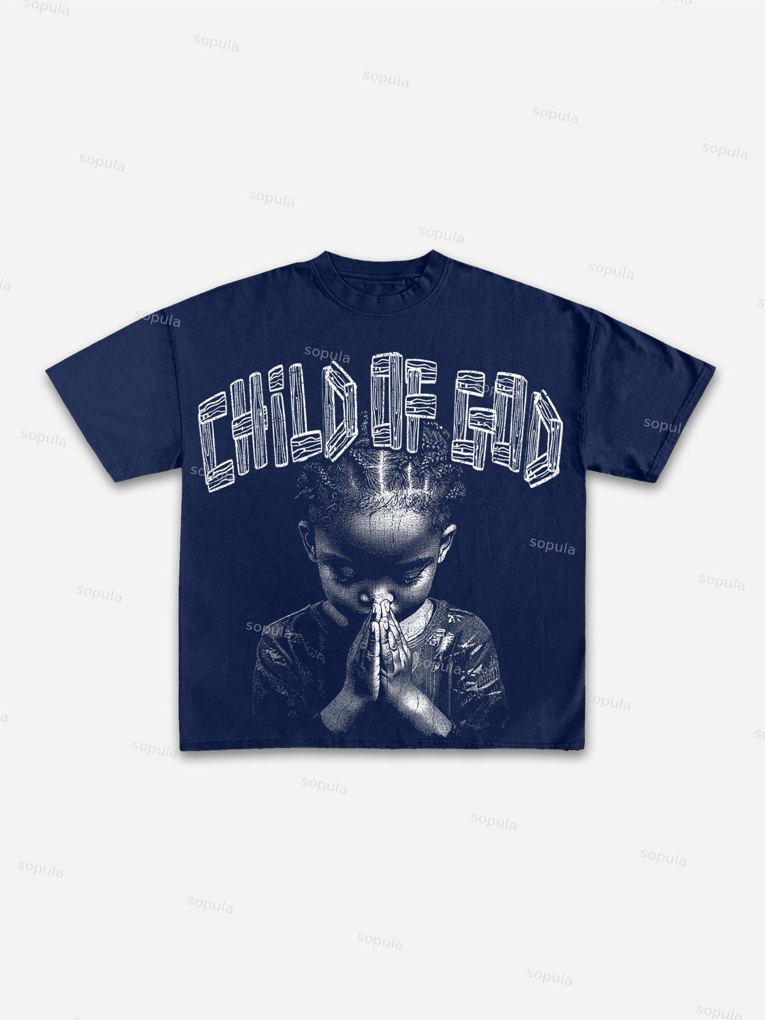 Child Of God Prayer Print Cotton T-shirt Product Image