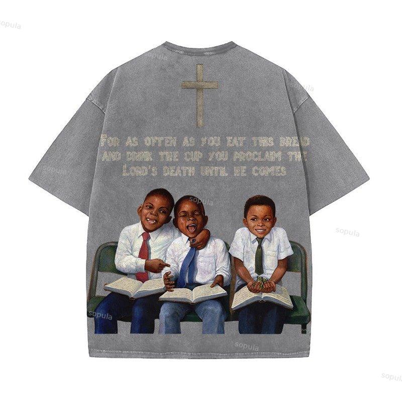 First Sunday Retro Graphic Print Acid Washed T-Shirt Product Image