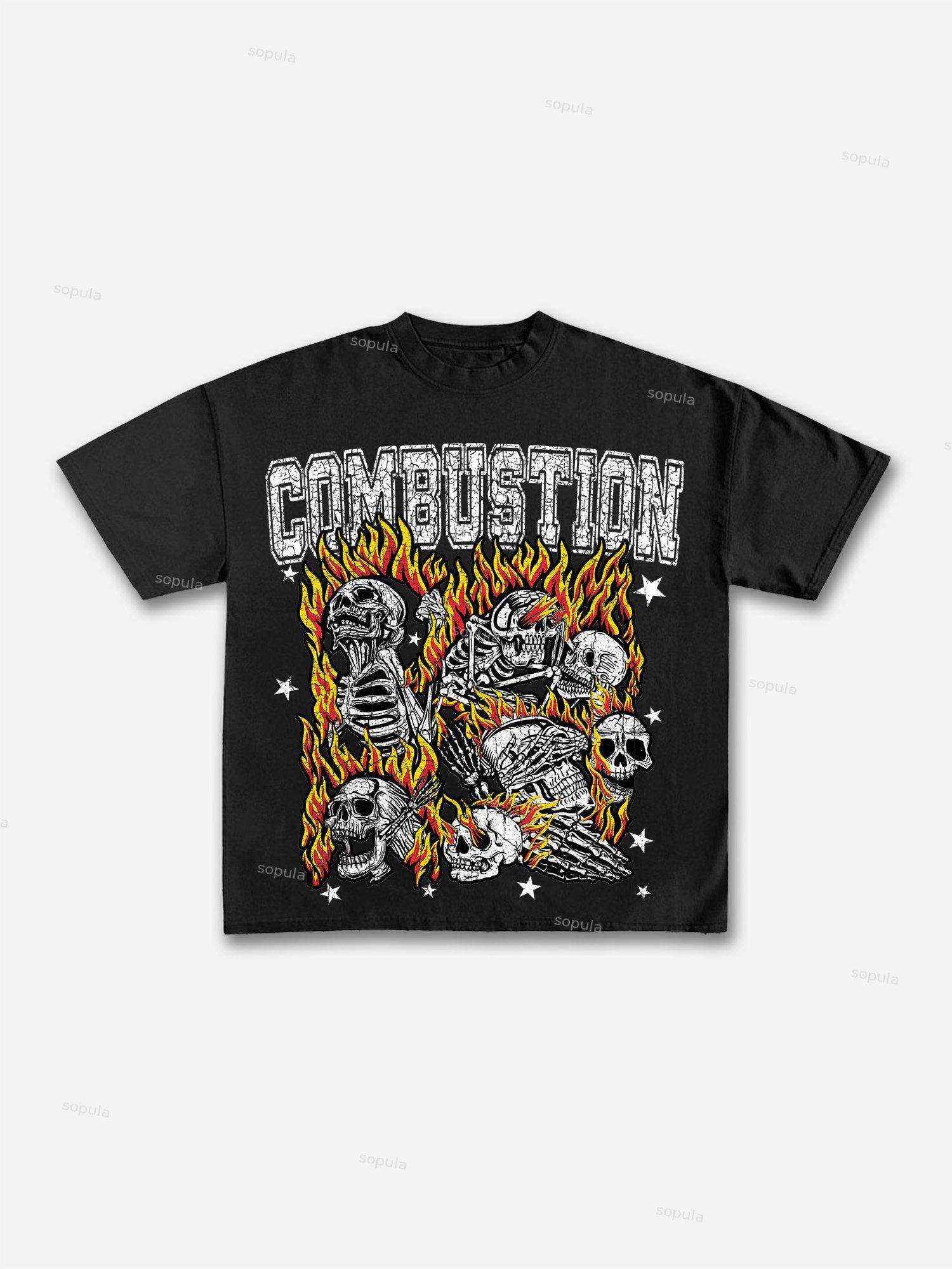 Combustion Skull Graphic Print Cotton T-shirt Product Image