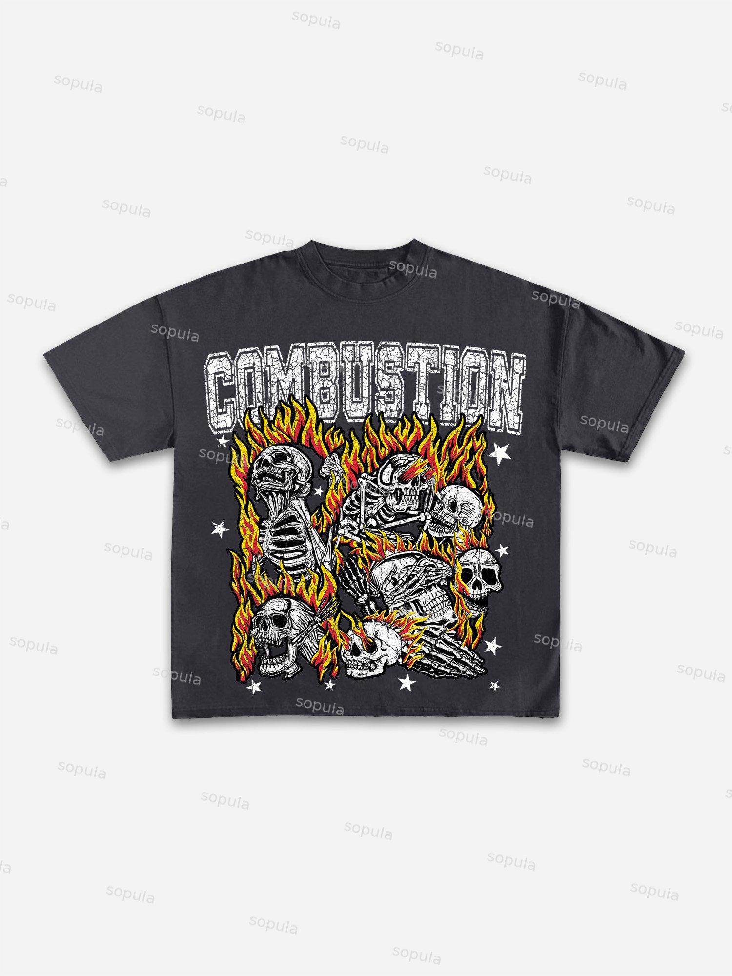 Combustion Skull Graphic Print Cotton T-shirt Product Image