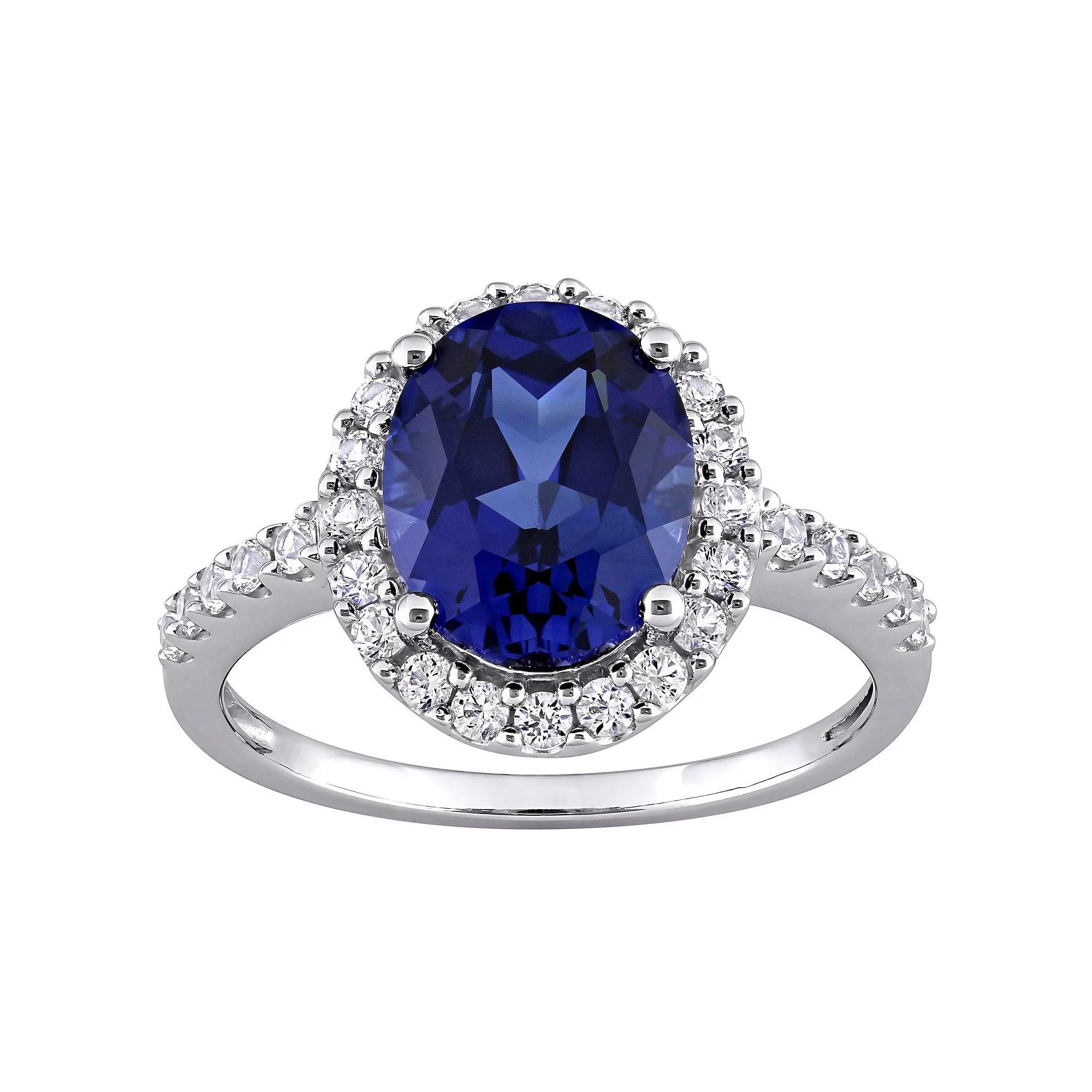 Stella Grace 10k White Gold Lab-Created Blue & White Sapphire Halo Ring, Women's, Size: 7 Product Image