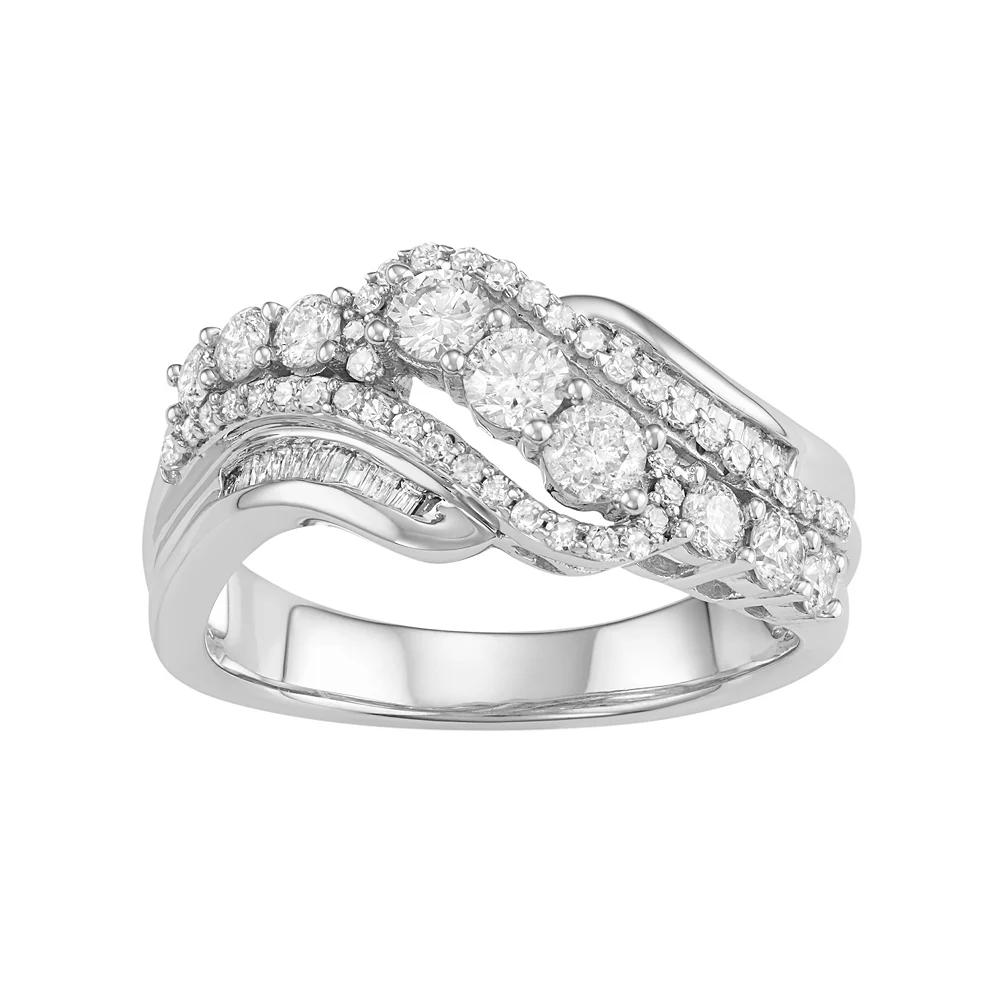 10k White Gold 1 Carat T.W. Diamond Swirl Multi Row Ring, Women's, Size: 5 Product Image