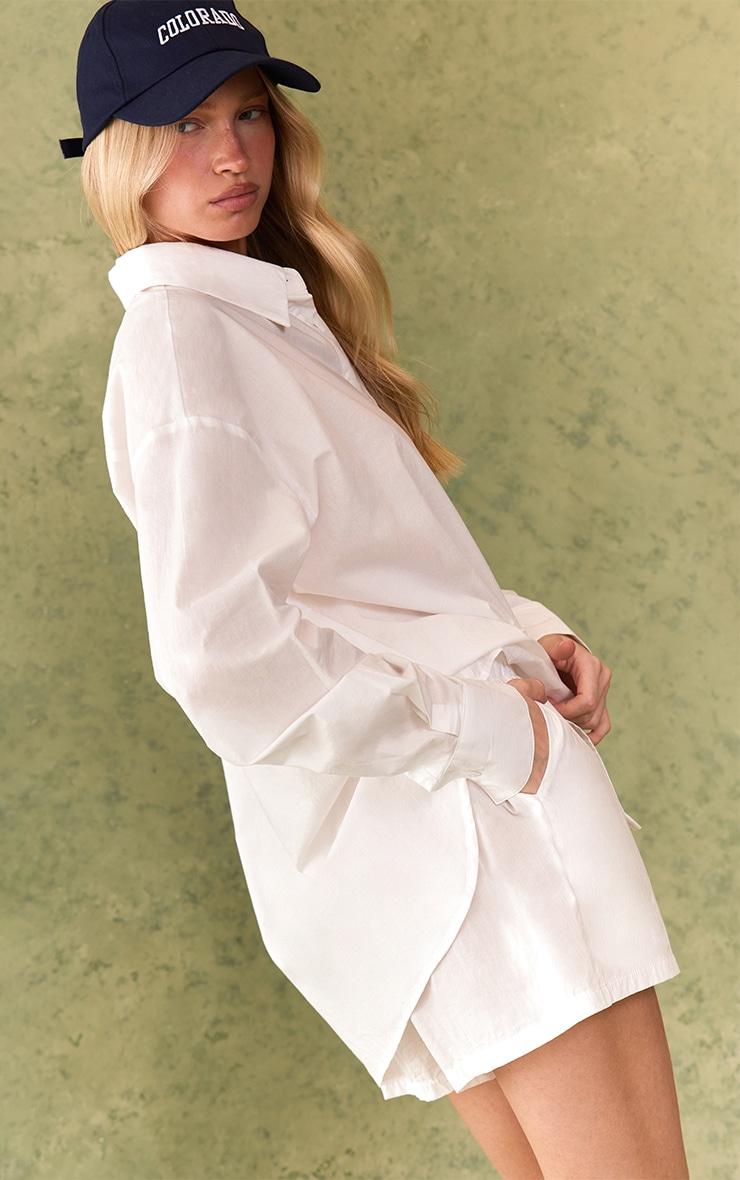 White Embroidered Linen Floaty Shorts Product Image