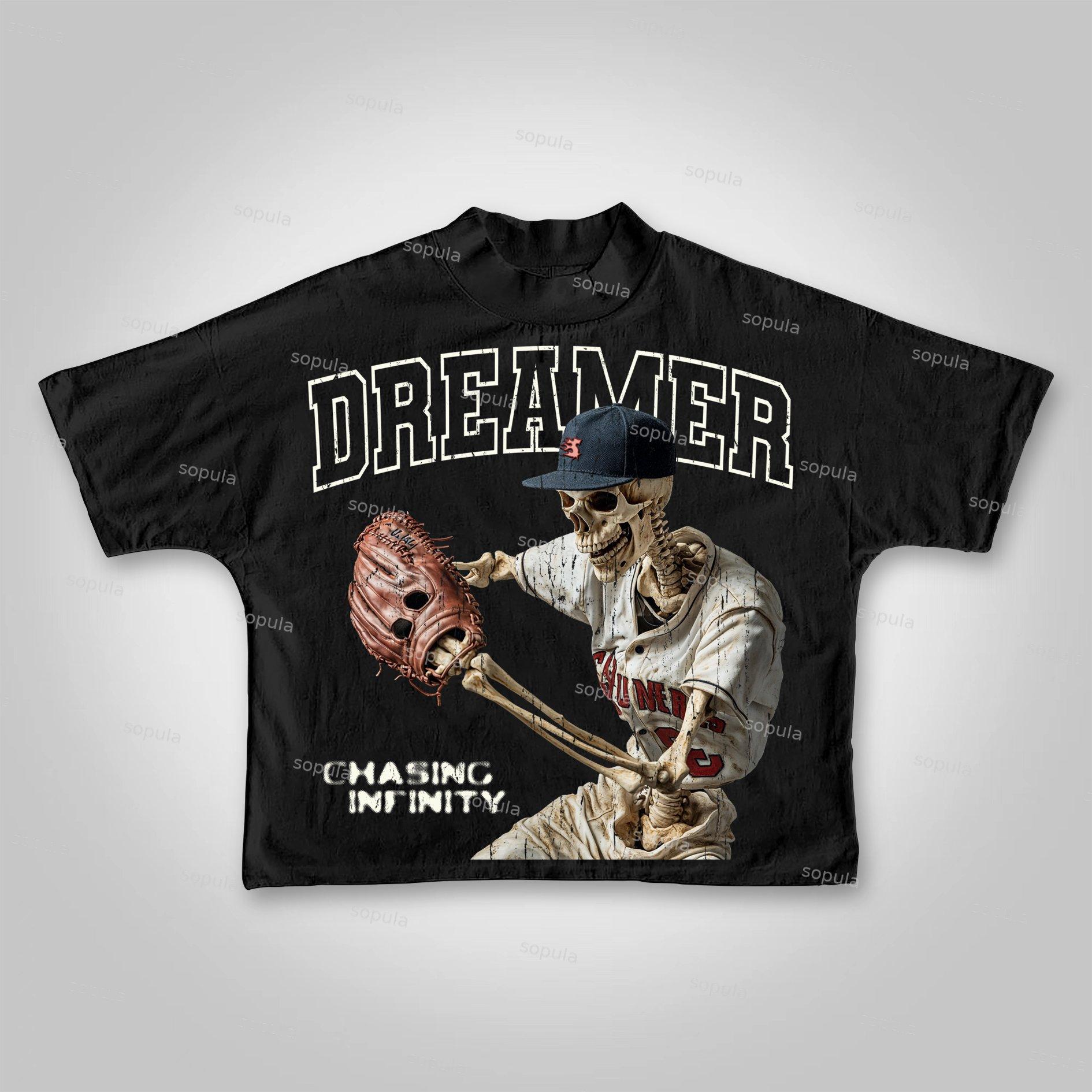 Sopula Dreamer Vintage Skeleton Baseball Player Graphic Cropped T-shirt Product Image