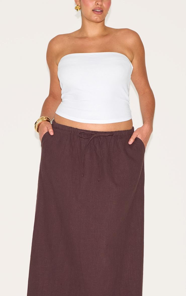 Plus Chocolate Premium Linen Drawstring Maxi Skirt Product Image