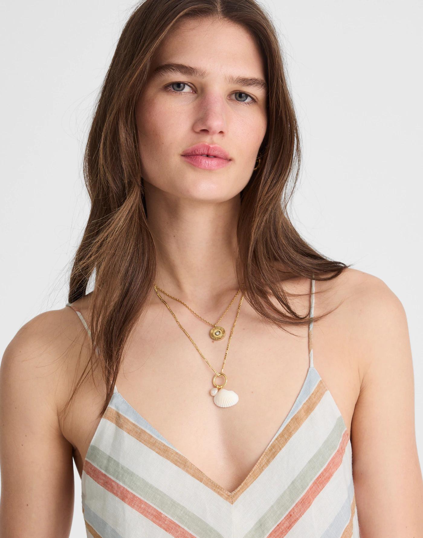 Striped V-Neck Midi Dress in 100% Linen Product Image