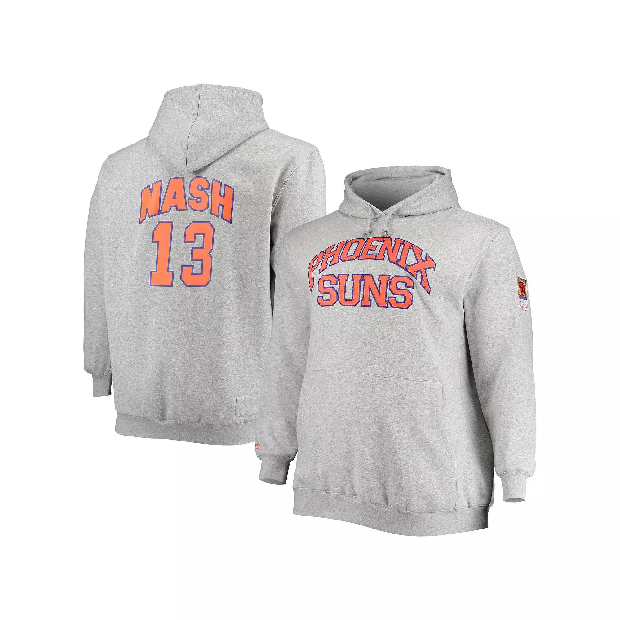 Men's Mitchell & Ness Steve Nash Heathered Gray Phoenix Suns Big & Tall Name & Number Pullover Hoodie, Size: 2XLT, Phx Grey Product Image