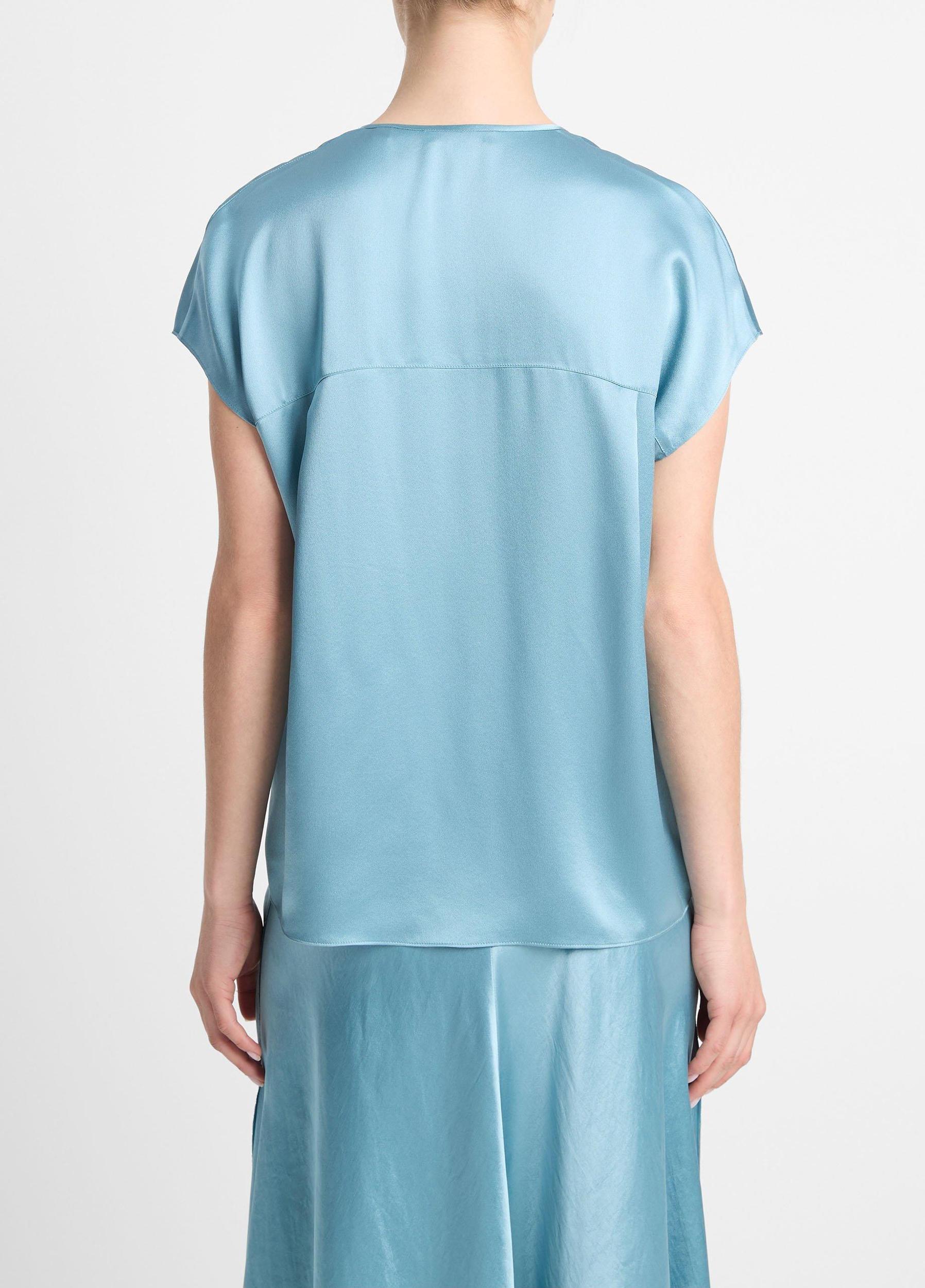 Silk Cap-Sleeve Half-Placket Blouse Product Image