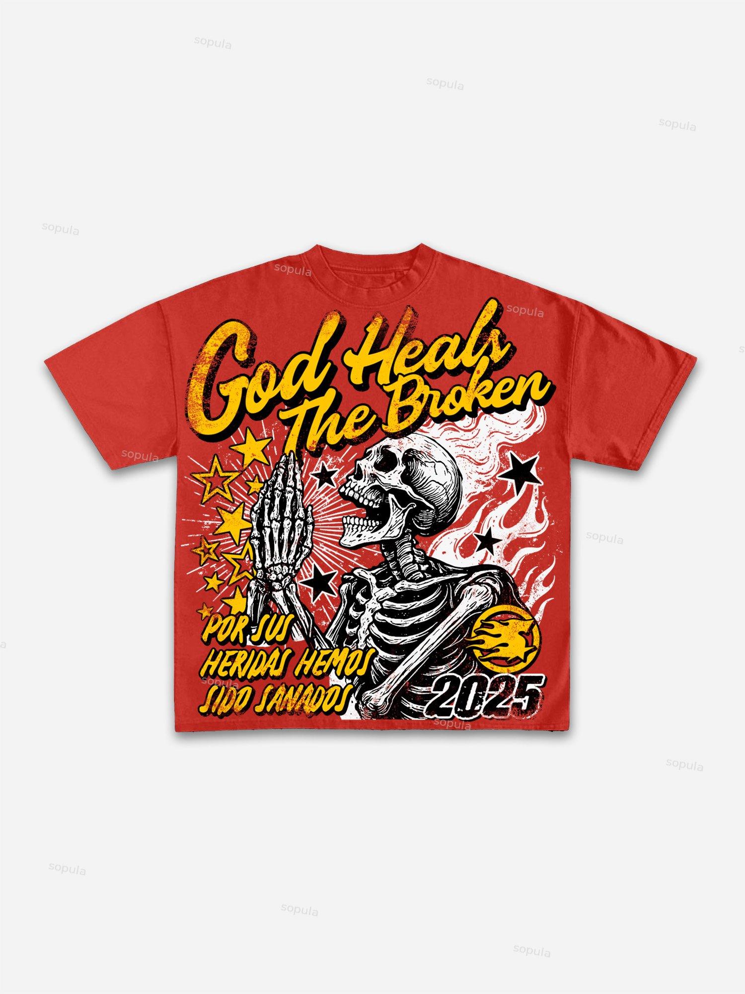 God Heals The Broken Vintage Graphic Cotton T-shirt Product Image