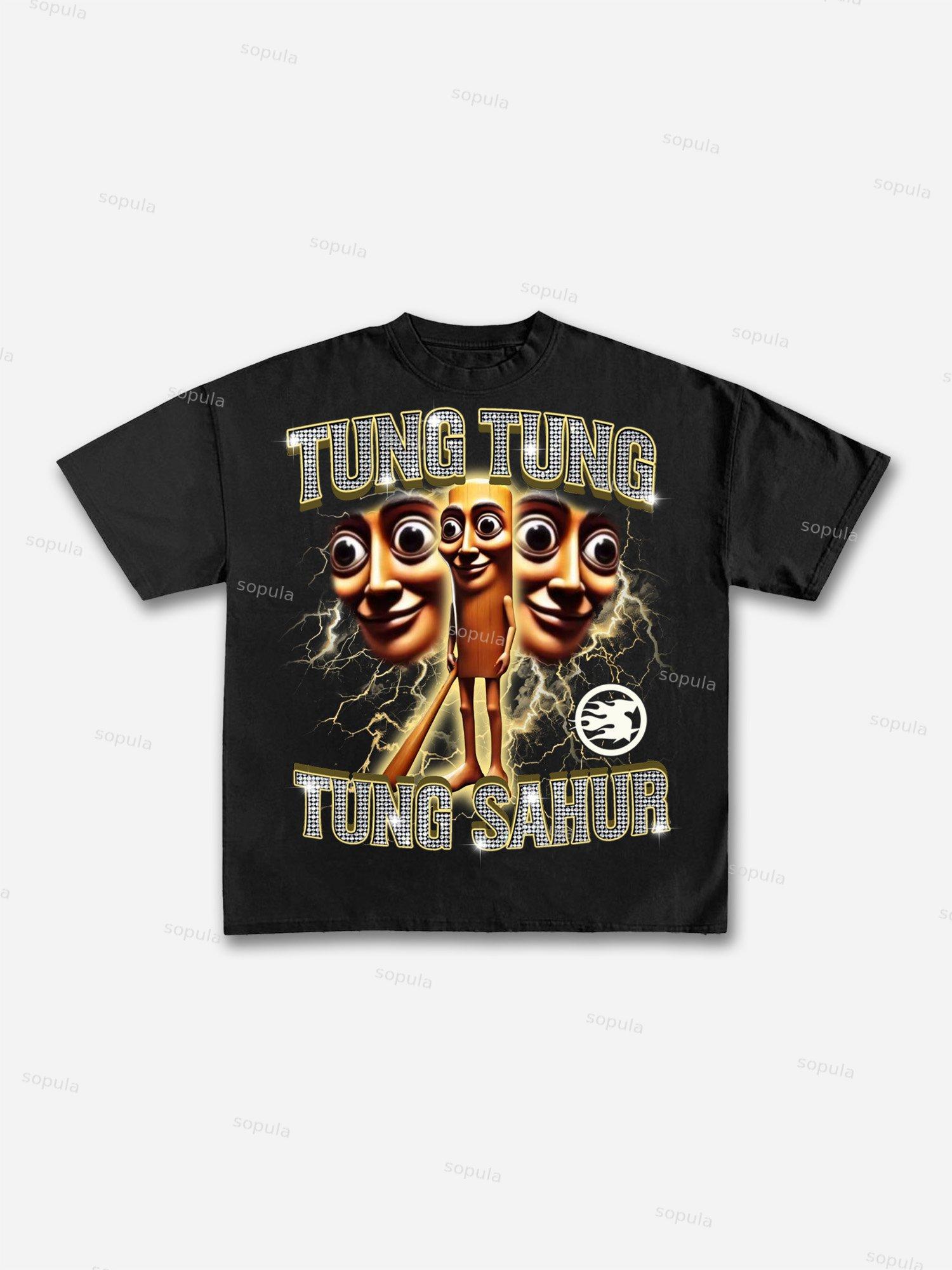 Tung Tung Tung Sahur Vintage Graphic Cotton T-shirt Product Image