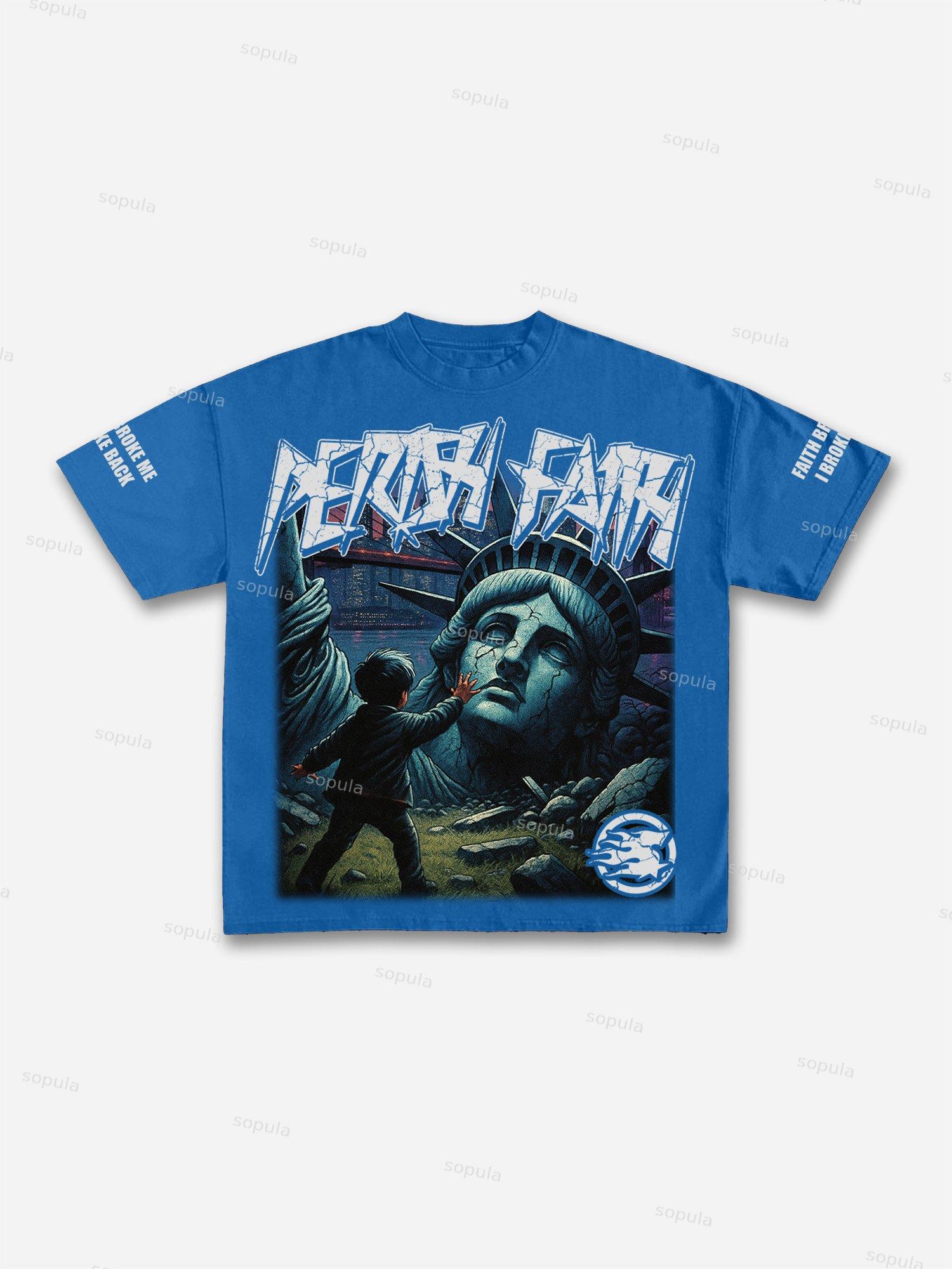 Fall Of Faith Lady Liberty Retro Graphic Cotton T-shirt Product Image