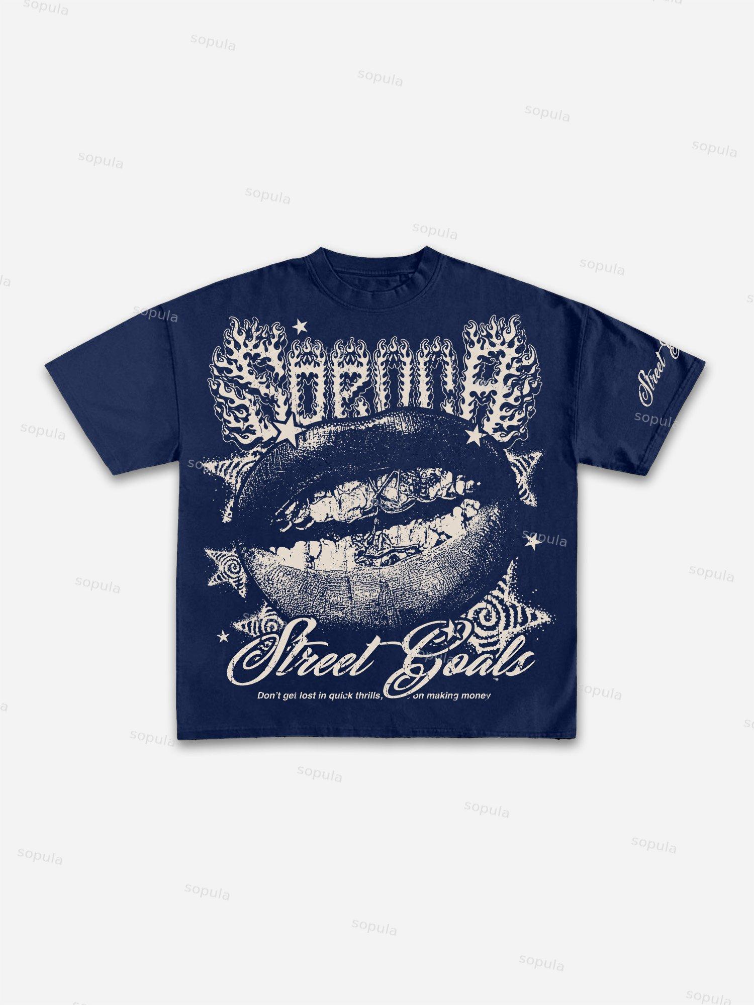Sopula Street Goals Lip Braces Vintage Graphics Cotton T-Shirt Product Image