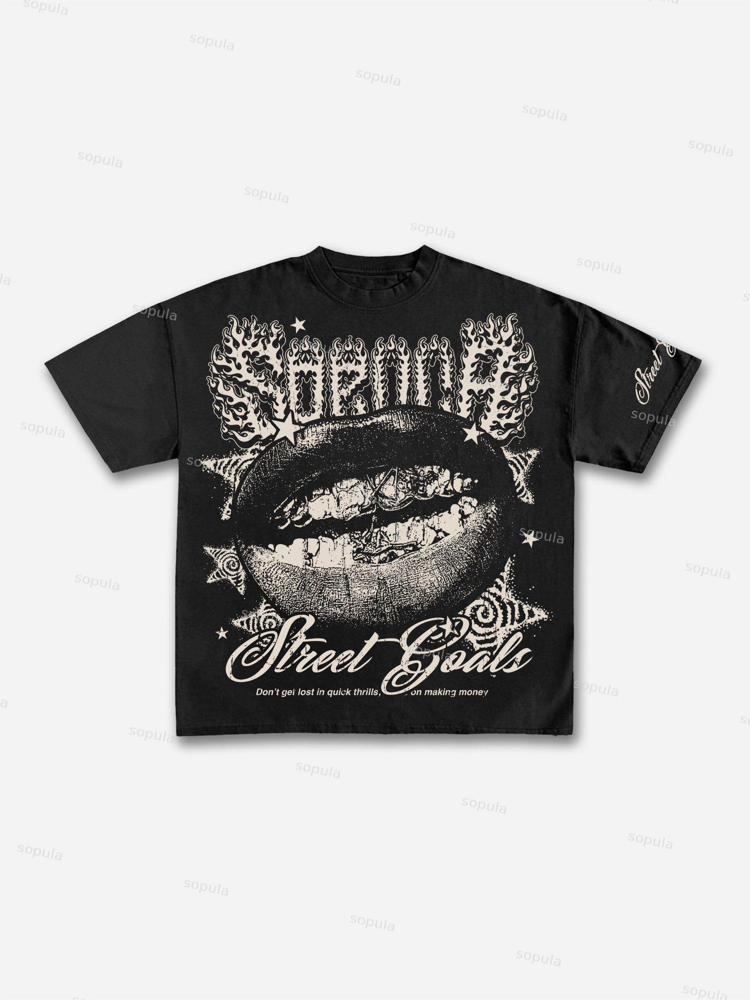 Sopula Street Goals Lip Braces Vintage Graphics Cotton T-Shirt Product Image