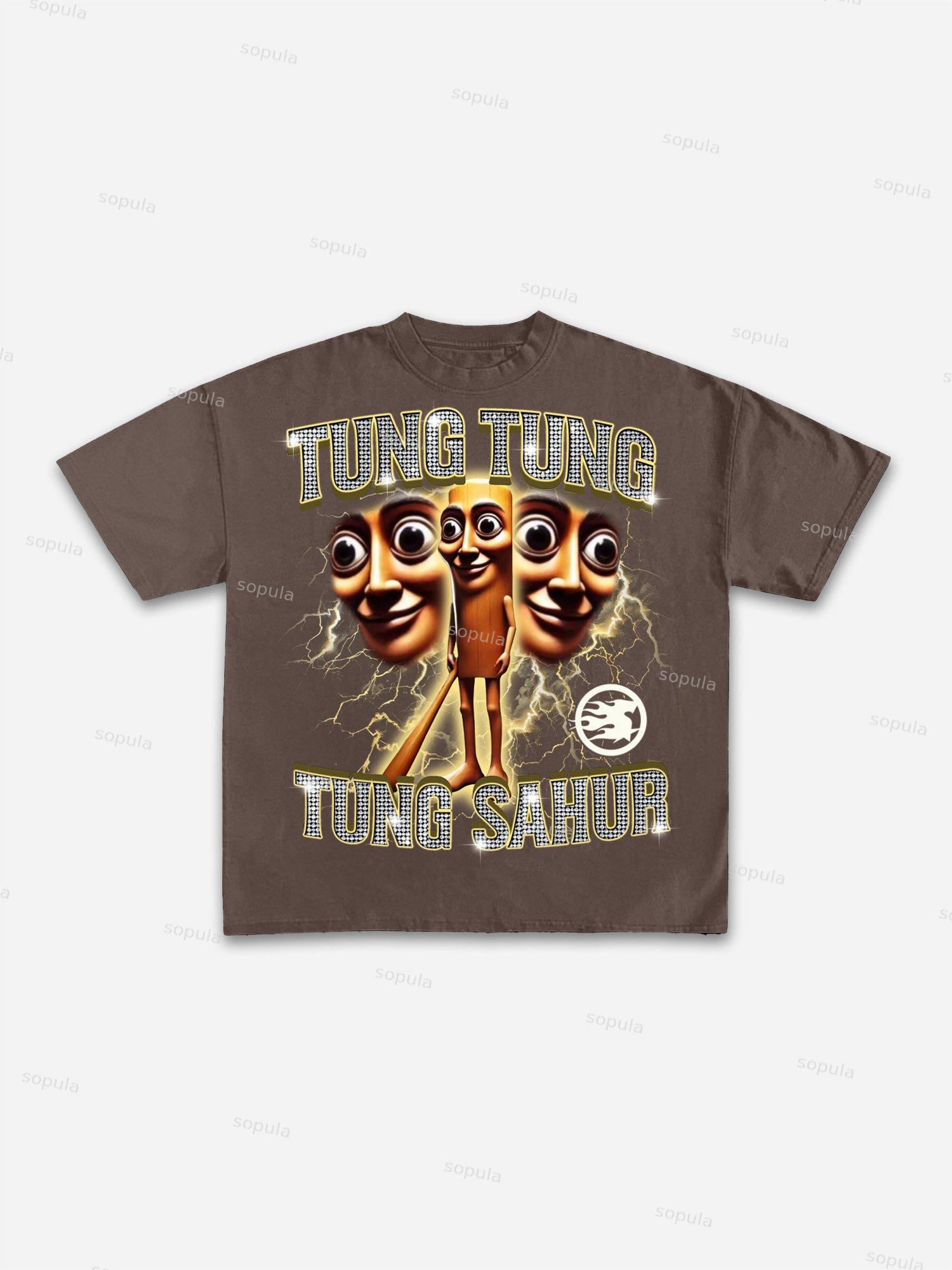 Tung Tung Tung Sahur Vintage Graphic Cotton T-shirt Product Image