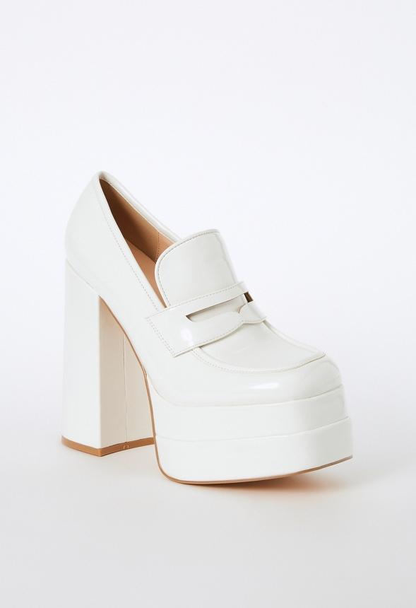 JustFab Margaux Platform Loafer Pump Womens Black/ White Size 8.5 Product Image