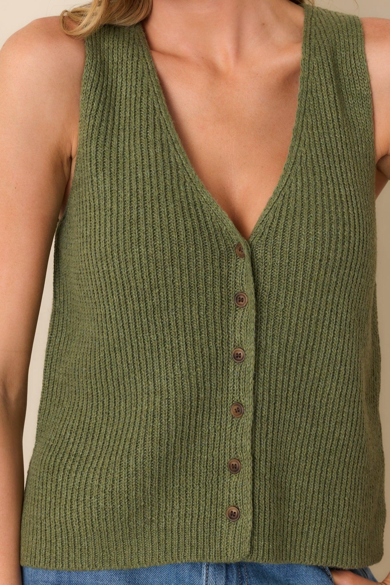 Trust Your Intuition Olive Green Button Front Sweater Vest L / Olive Green Product Image