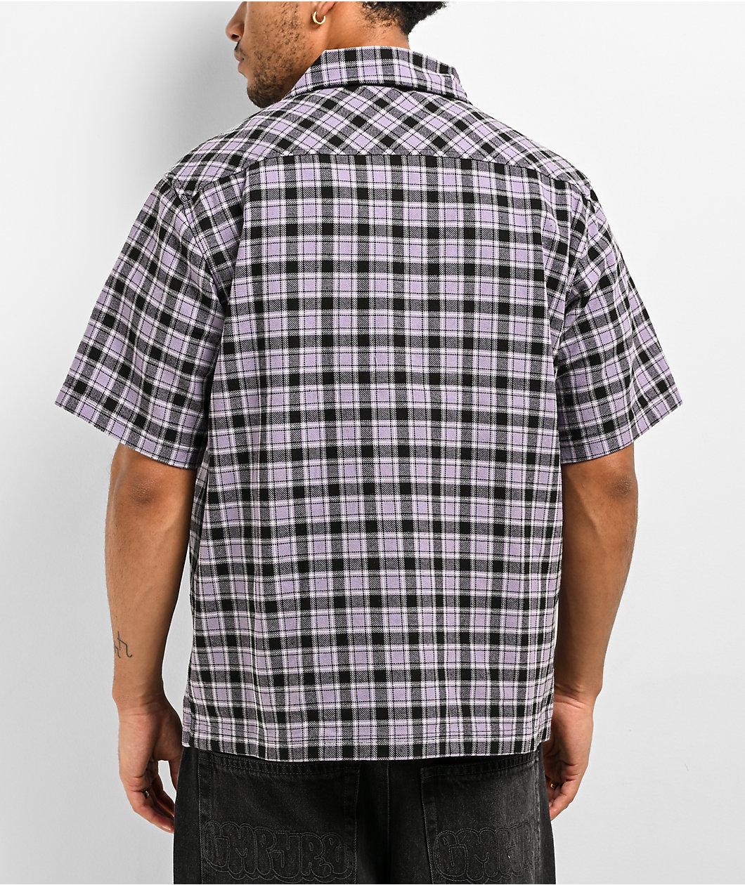 Welcome Cell Plaid Lavender Grey Short Sleeve Work Shirt Product Image