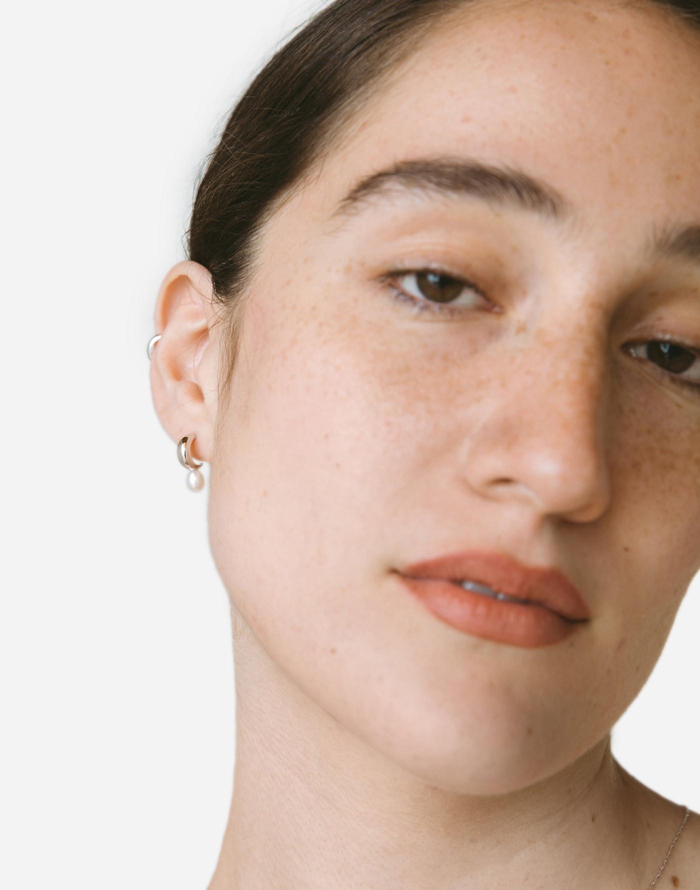 Maslo Jewelry Mini Pearl Hoop Earrings Sterling Silver Product Image