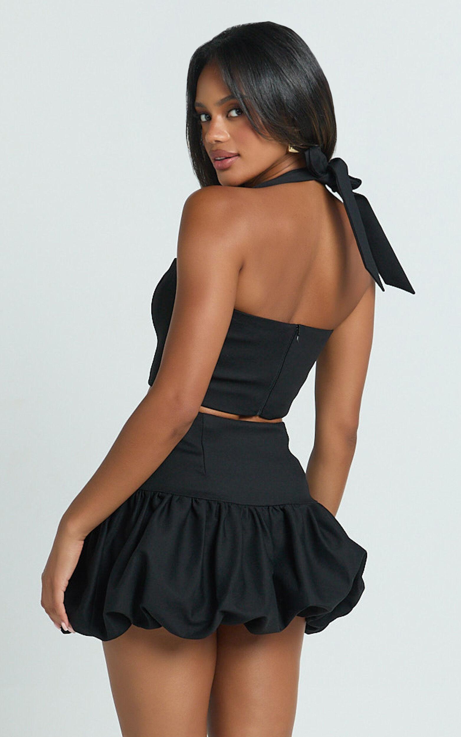 Abellina Top - Wide Neck Halter Crop Top in Black Product Image