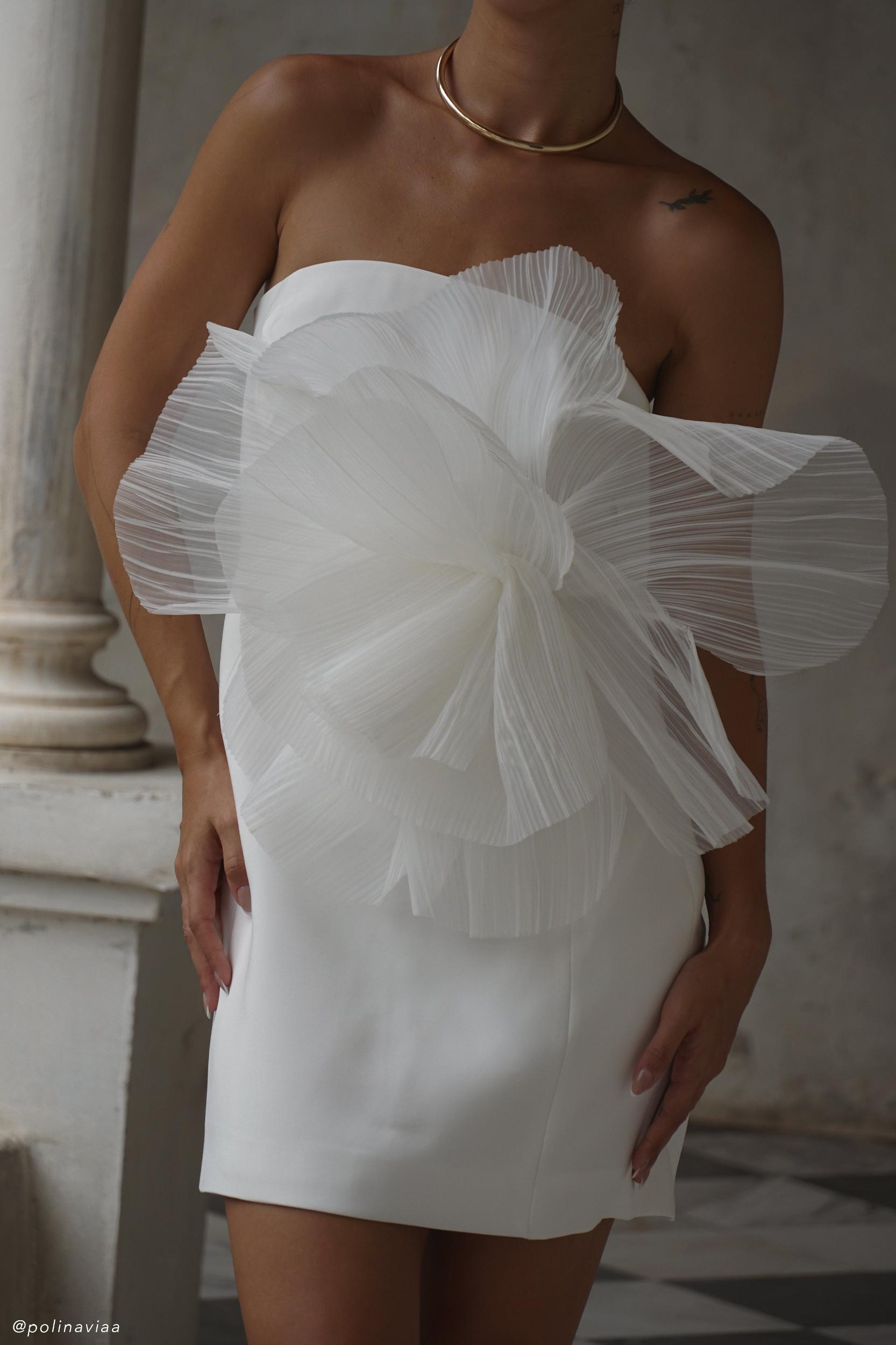 Victoria Strapless Mini Dress With Oversized Flower - White Product Image