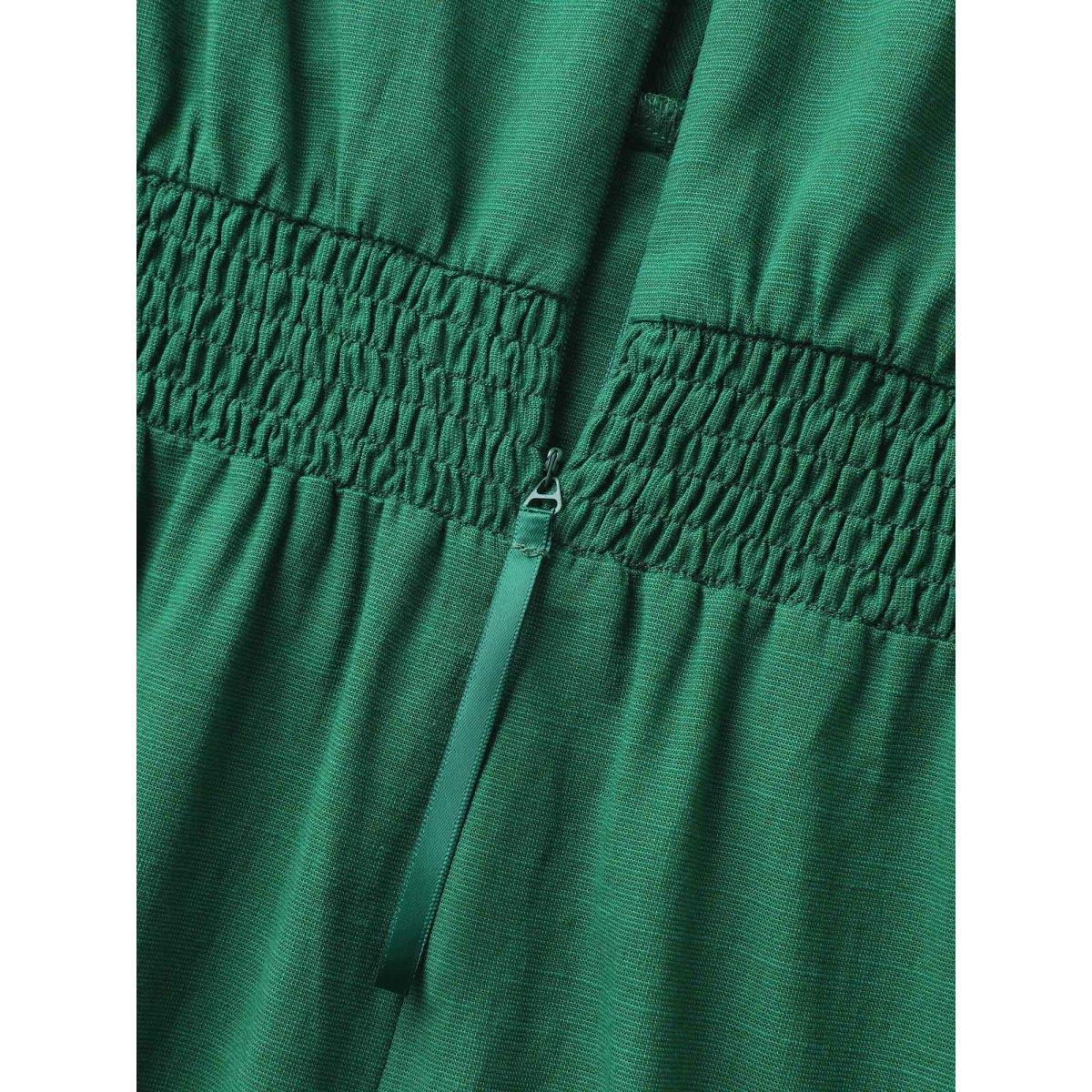 Plus Size DarkGreen Cinched-Waist V-Neck Solid Romper Women Short sleeve Non Vacation Loose Jumpsuits BloomChic 14-16/1X Product Image