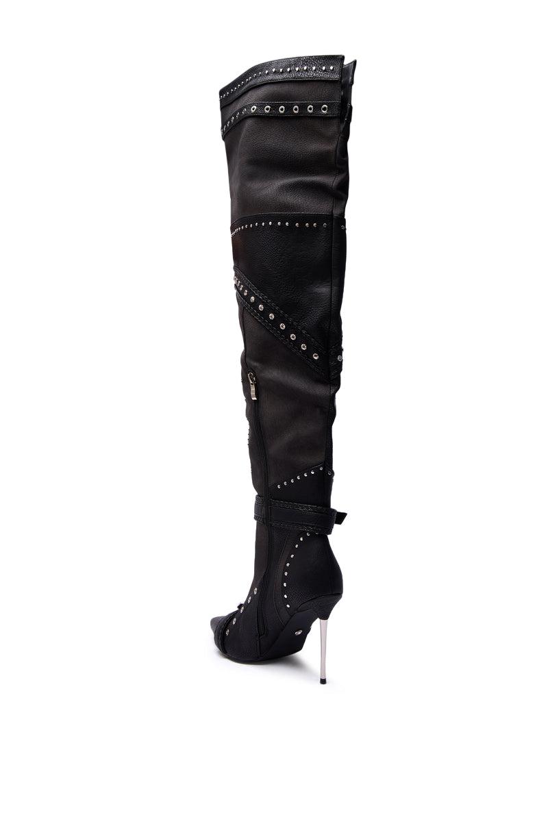 AZALEA WANG SEASON BLACK MULTI EMBELLISHED STILETTO BOOT Product Image
