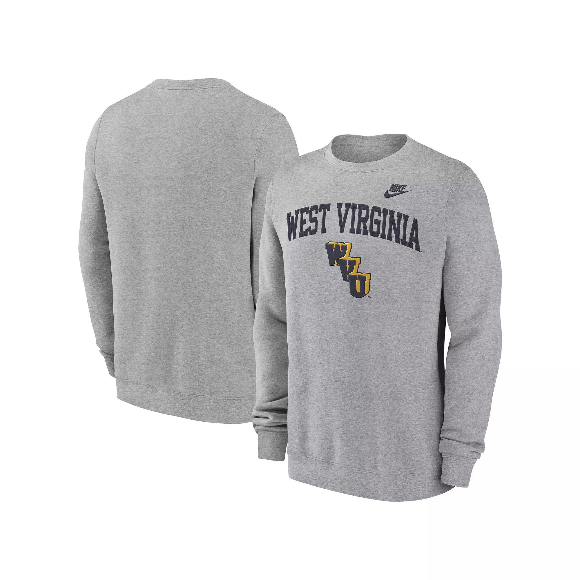 Men's Nike Heather Gray West Virginia Mountaineers Legacy Classic Tackle Twill Embroidered��Arch Over Logo Pullover Sweatshirt, Size: Small, Grey Product Image