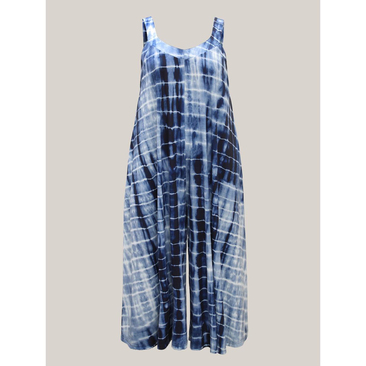 Plus Size DarkBlue Supersoft Tie-Dye Backless Jumpsuit Women Leisure Sleeveless Round Neck Casual Loose Jumpsuits BloomChic 28/5X Product Image