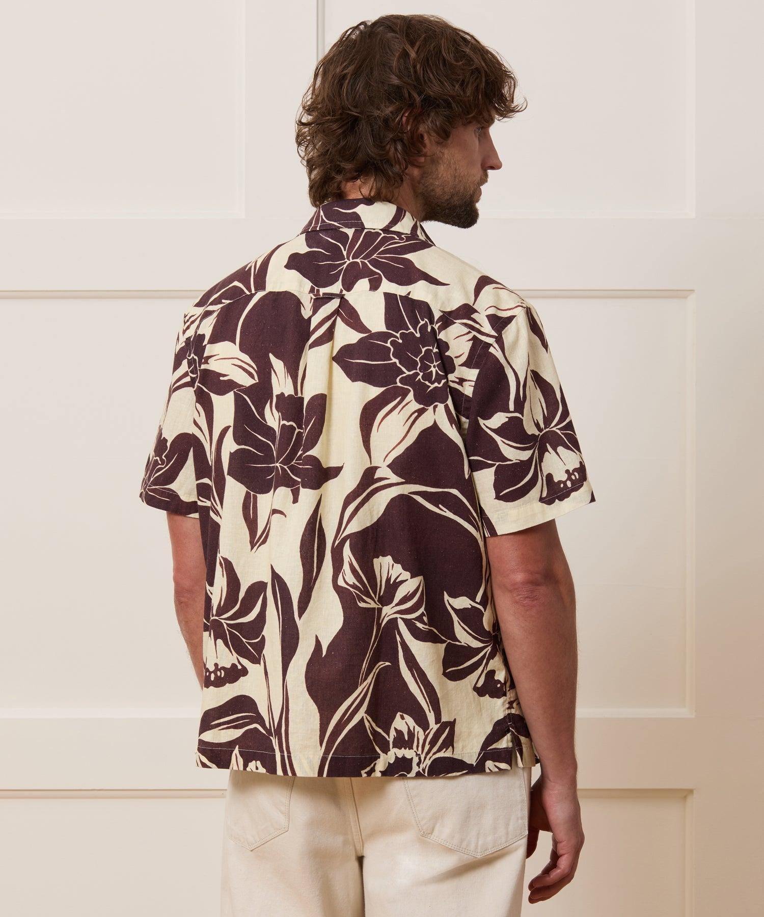 Cotton-Linen Floral Camp Collar Shirt Product Image