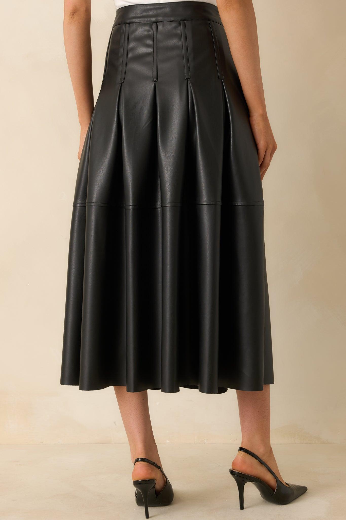 Cut To Perfection Black Faux Leather Pleated Midi Skirt Product Image