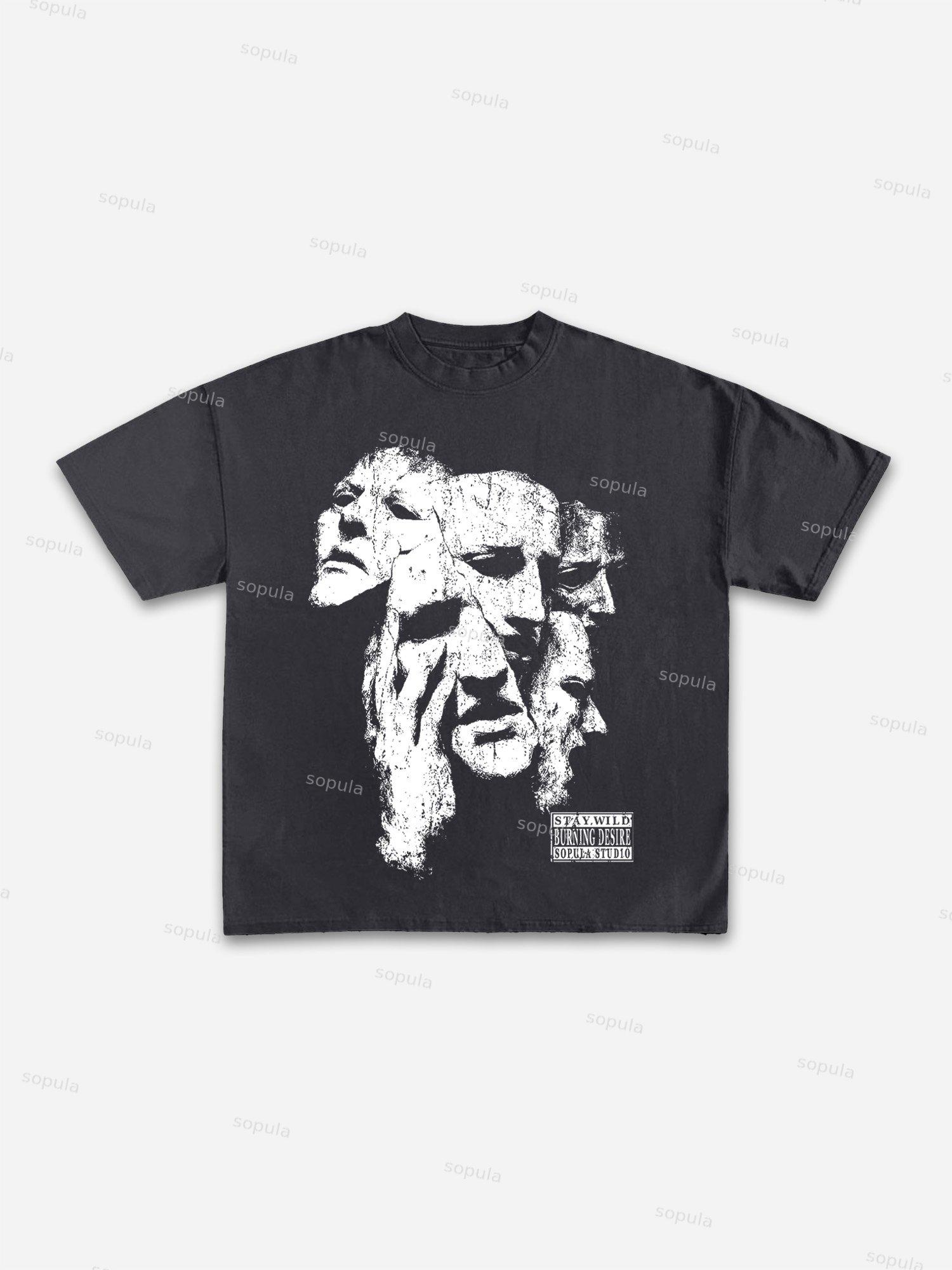 Sopula Desire Abstract Portrait Print Cotton T-shirt Product Image