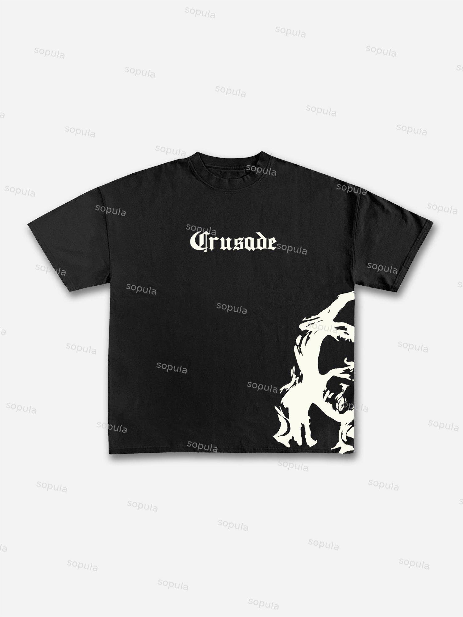 Vintage God-crusade Graphic Cotton T-shirt Product Image