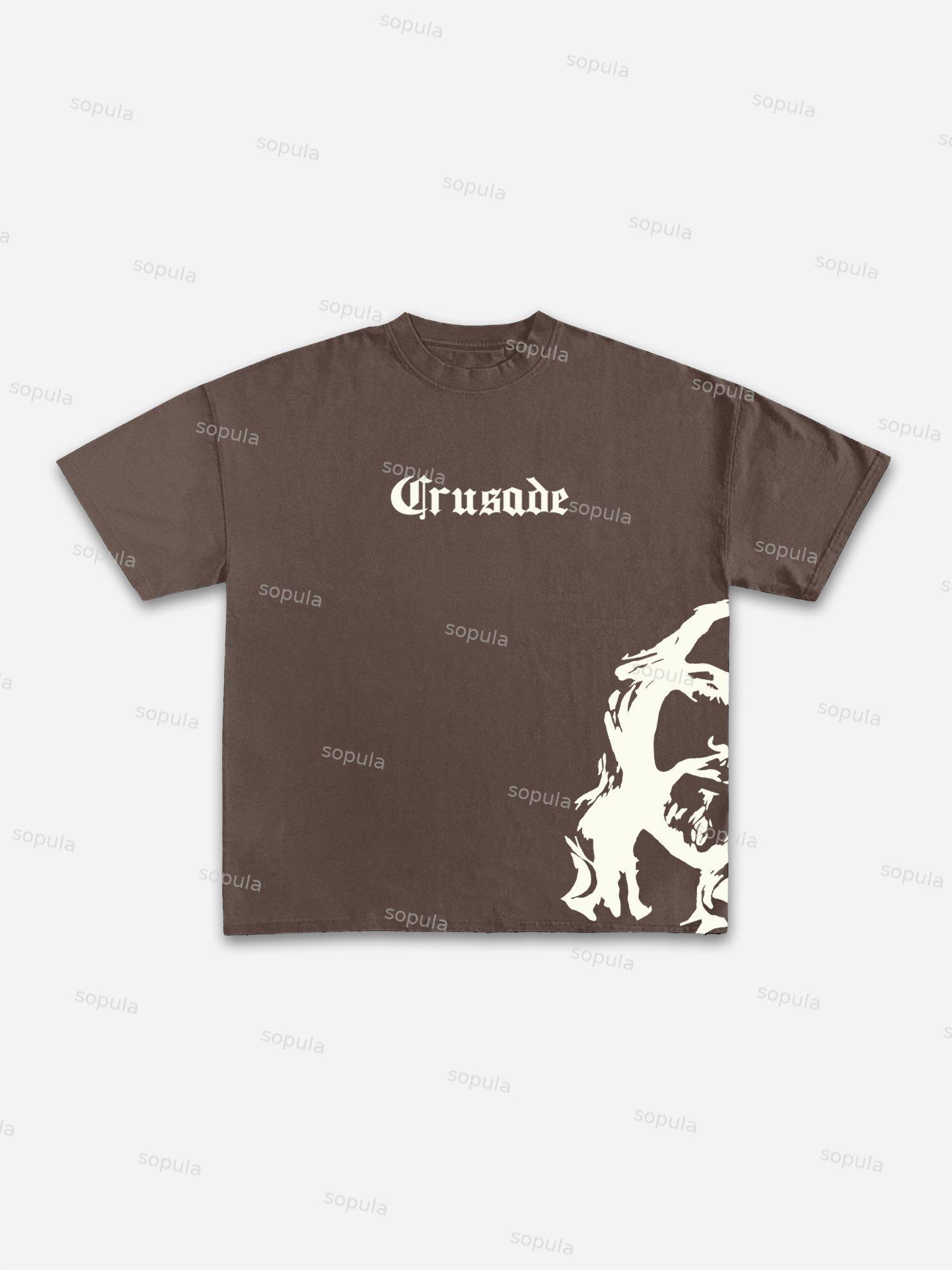 Vintage God-crusade Graphic Cotton T-shirt Product Image