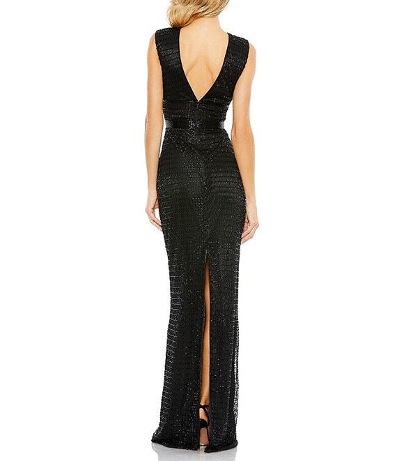 Mac Duggal Beaded V-Neck Sleeveless Sheath Gown Product Image